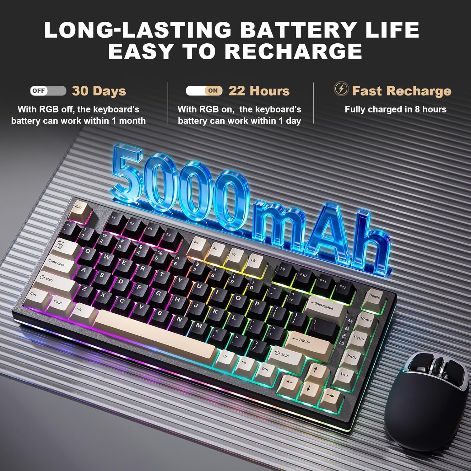 YUNZII YZ75 75% Hot Swappable Wireless Gaming Mechanical Keyboard, RGB Backlights, BT5.0/2.4G/USB-C, Dye Sub PBT Keycaps for Linux/Win/Mac(Gateron G Pro Yellow, Black)