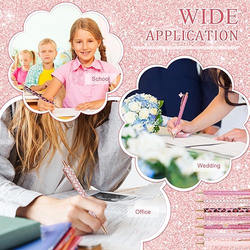 Miniatura 5 de Whaline 7 bolígrafos retráctiles con purpurina brillante, bolígrafos retráctiles de metal rosa con caja de regalo, bolígrafos de tinta negra para