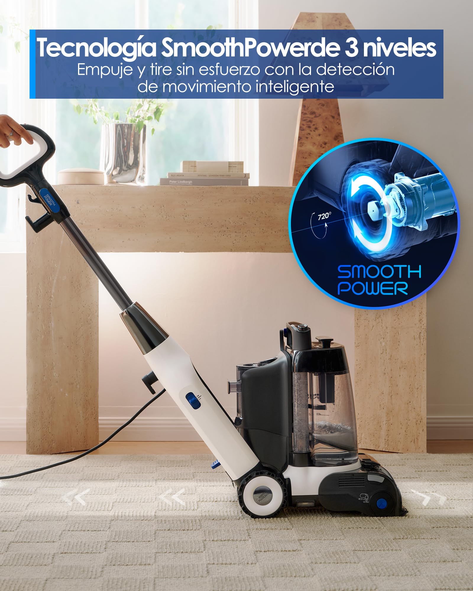 Tineco CARPET ONE Cruiser Limpiador de Alfombras Inteligente, Auto-limpieza y FlashDry, Limpieza Profunda para Alfombras y Tapicerías, 75℃ PowerDry, Potente Succión de 130W | Succión de 130W, SmoothPower de 3 niveles, PowerDry DualCore de 75 °C, Limpieza