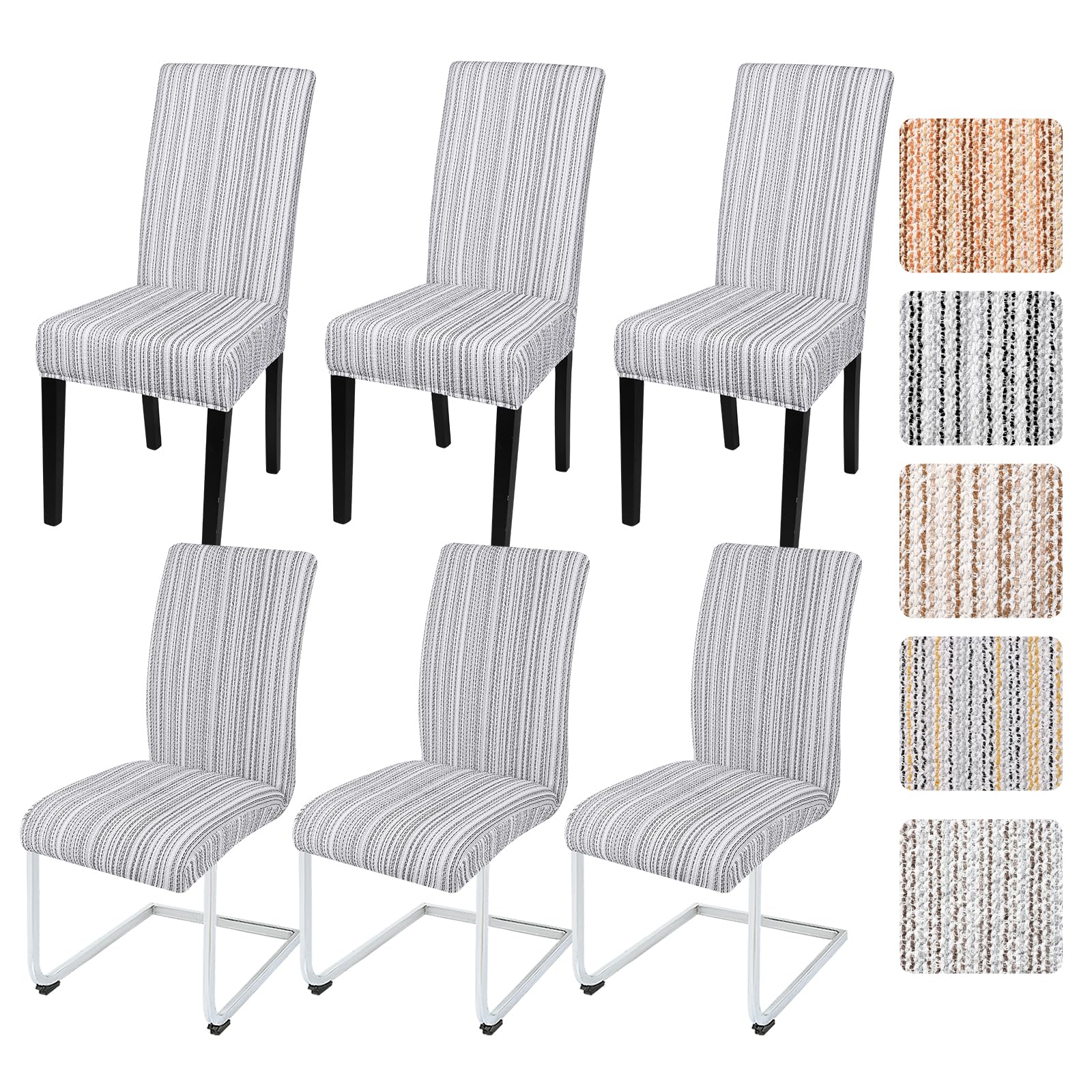 Alishomtll Dining Chair Covers Set of 6, Stretch Chair Slipcovers for Dining Chairs, Streaks Elastic Removable Washable Dining Room Chair Protector for Kitchen Hotel Party Banquet (Black White, 6 pcs)