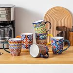 vancasso 16 oz Coffee Mugs Set of 6, Large Ceramic Mug with Handle, Boho Coffee Cups for Latte, Cappuccino & Hot Chocolate, Dishwasher & Microwave Safe Gift Set, Series SIMI
