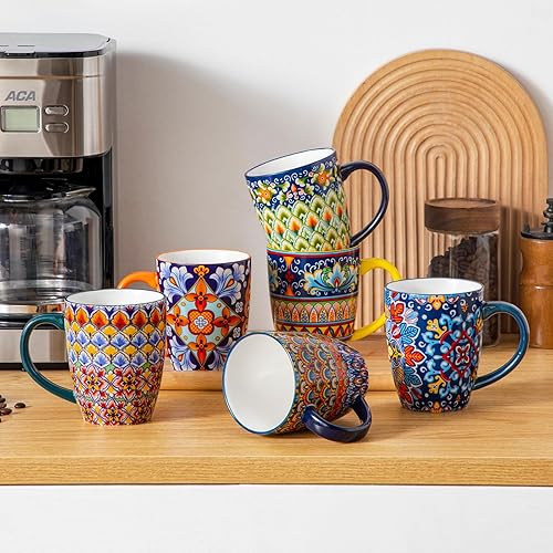 Miniatura 9 de vancasso Juego de 6 tazas de café de 16 onzas, tazas de cerámica grandes con asa, tazas de café bohemias para café con leche, capuchino y chocolate