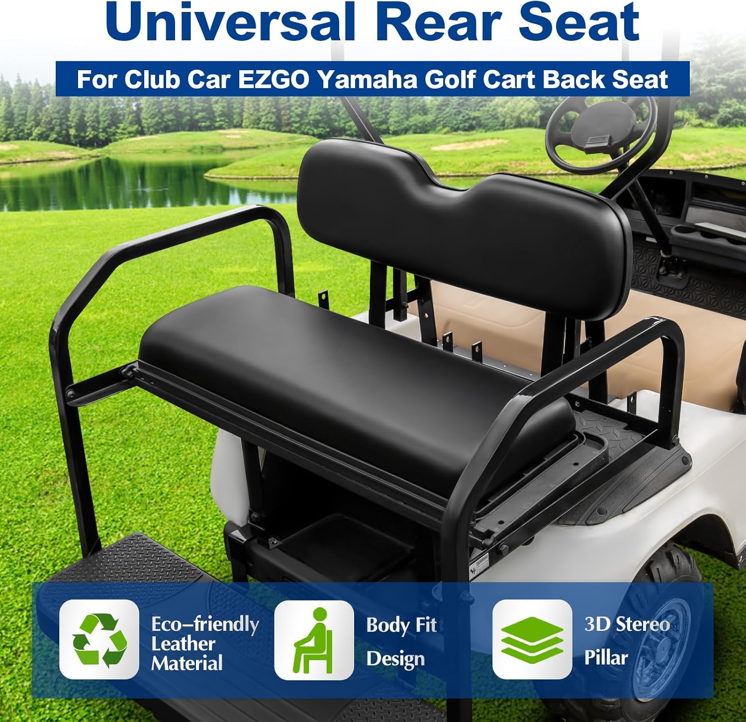 Universal Golf Cart Replacement Rear Seat for EZGO/Club Car/Yamaha Golf Cart Seats, Including Seat Cushion and Backrest Pad,Fit Flip Rear Seats