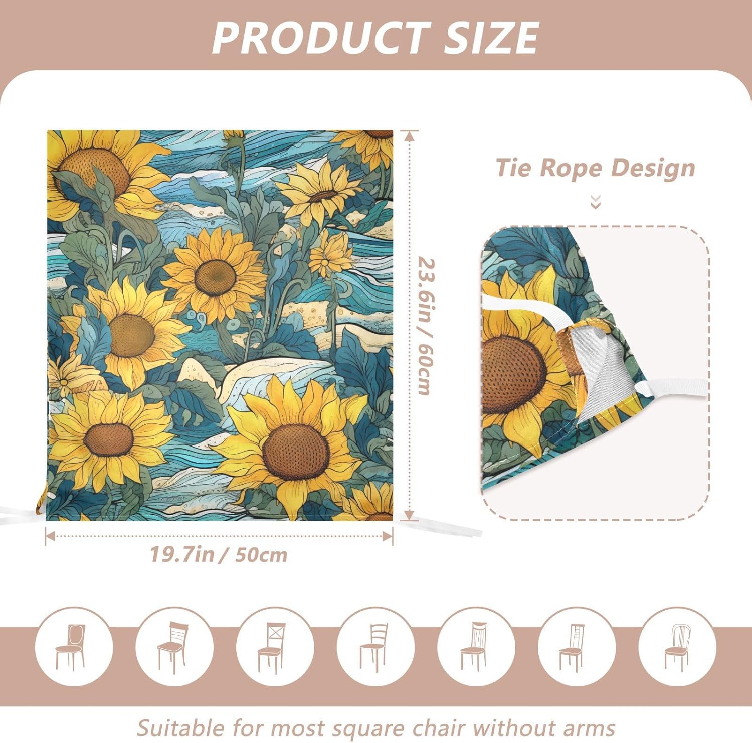 ALAZA Sunflower and Waves Geometric Chair Back Cover Set of 6, Washable Reusable Removable Chair Slipcovers Decorative Chair Cover for Home Kitchen Wedding Party