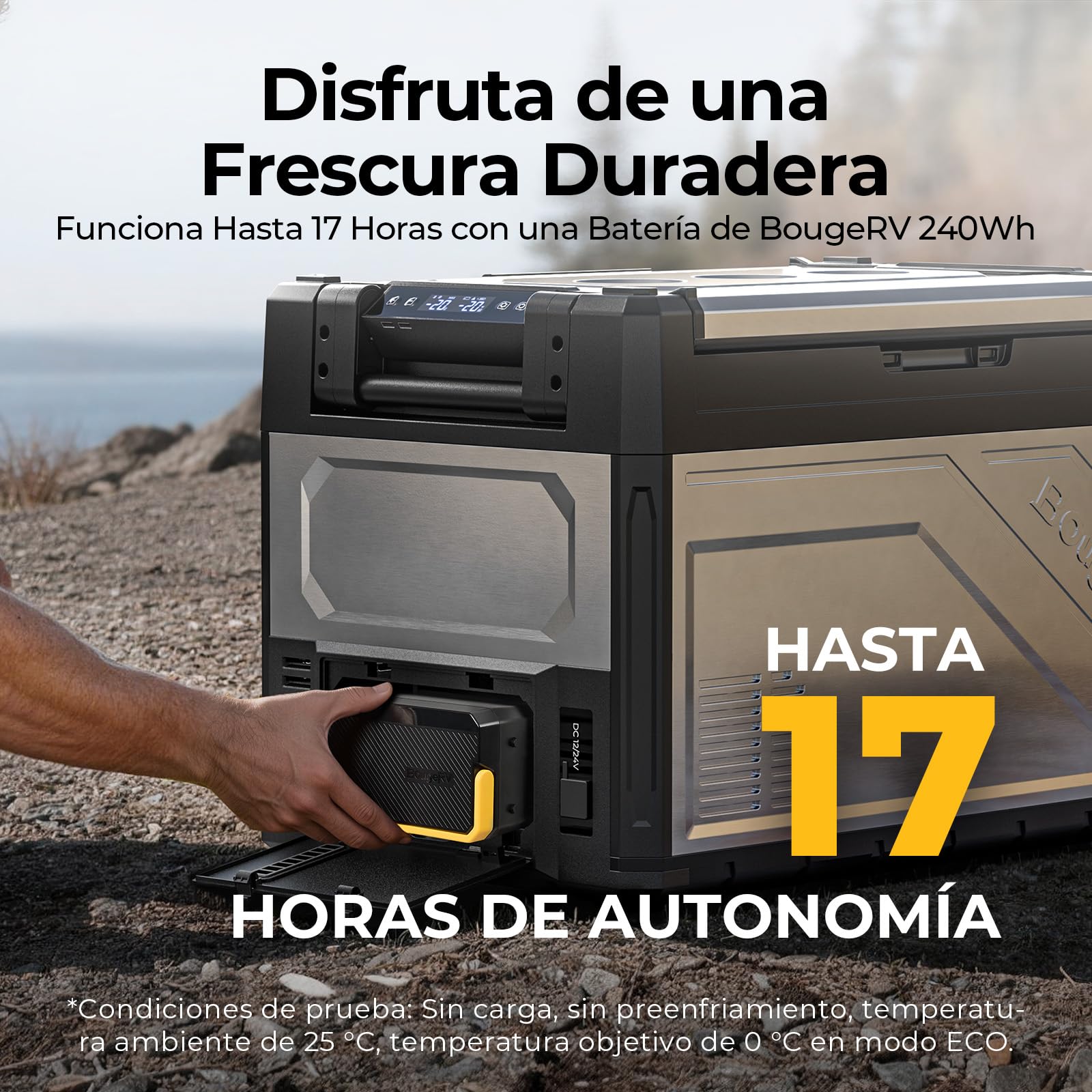 BougeRV Rocky V3.0 Doble Zona Nevera Coche 52L con Batería 240Wh, -20℃~20℃ | Compresor Portátil 12V 24V 230V Freezer App Metal IPX4 Frigorífico Coche Camping Viajes Barco Pesca