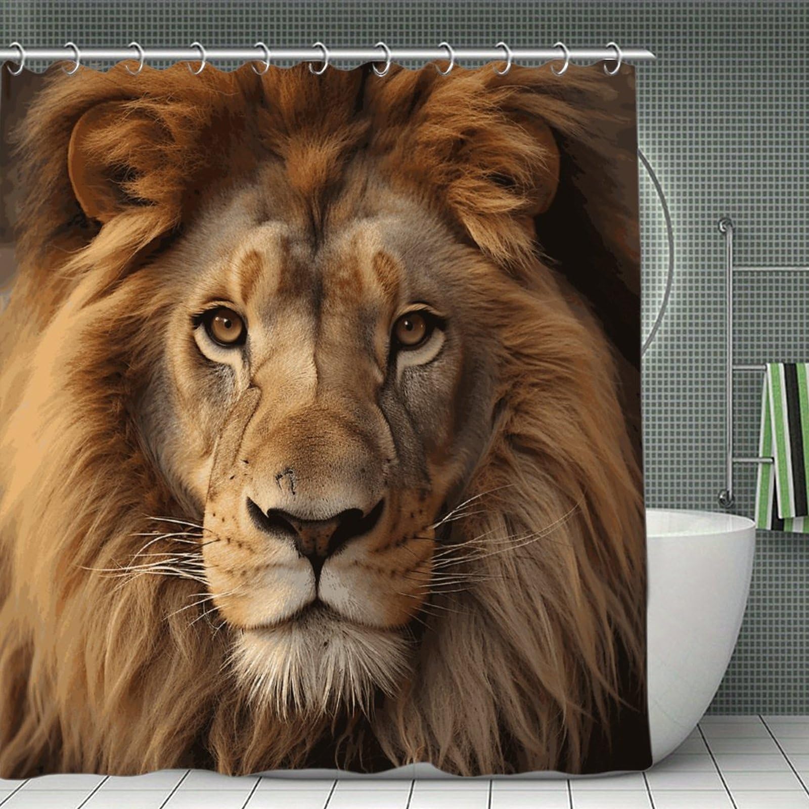 VstaDank African Lion Head Shower Curtain Light-Weight Blackout Bathroom Curtain Washable Shower Liner 71x71 Inch Bath Curtain with Metal Holes Bathtub Bath Room