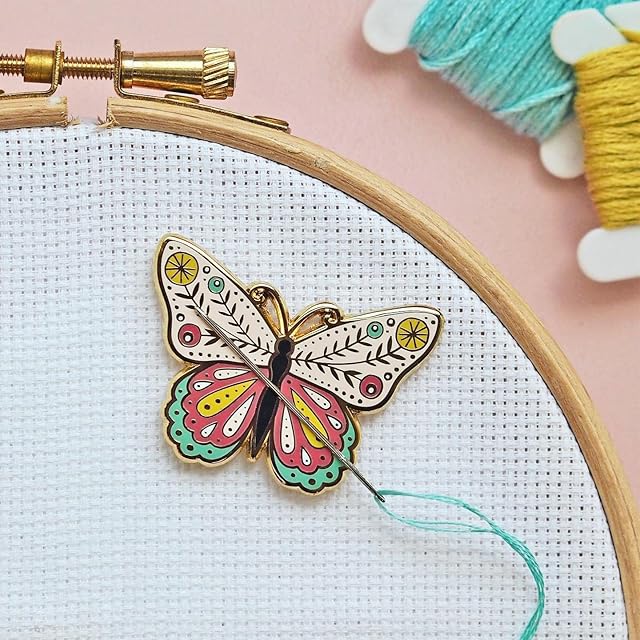 Caterpillar Cross Stitch Needle Minder - Butterfly for Cross Stitch, Sewing, Embroidery and Needlework Accessories, Enamel and Magnetic