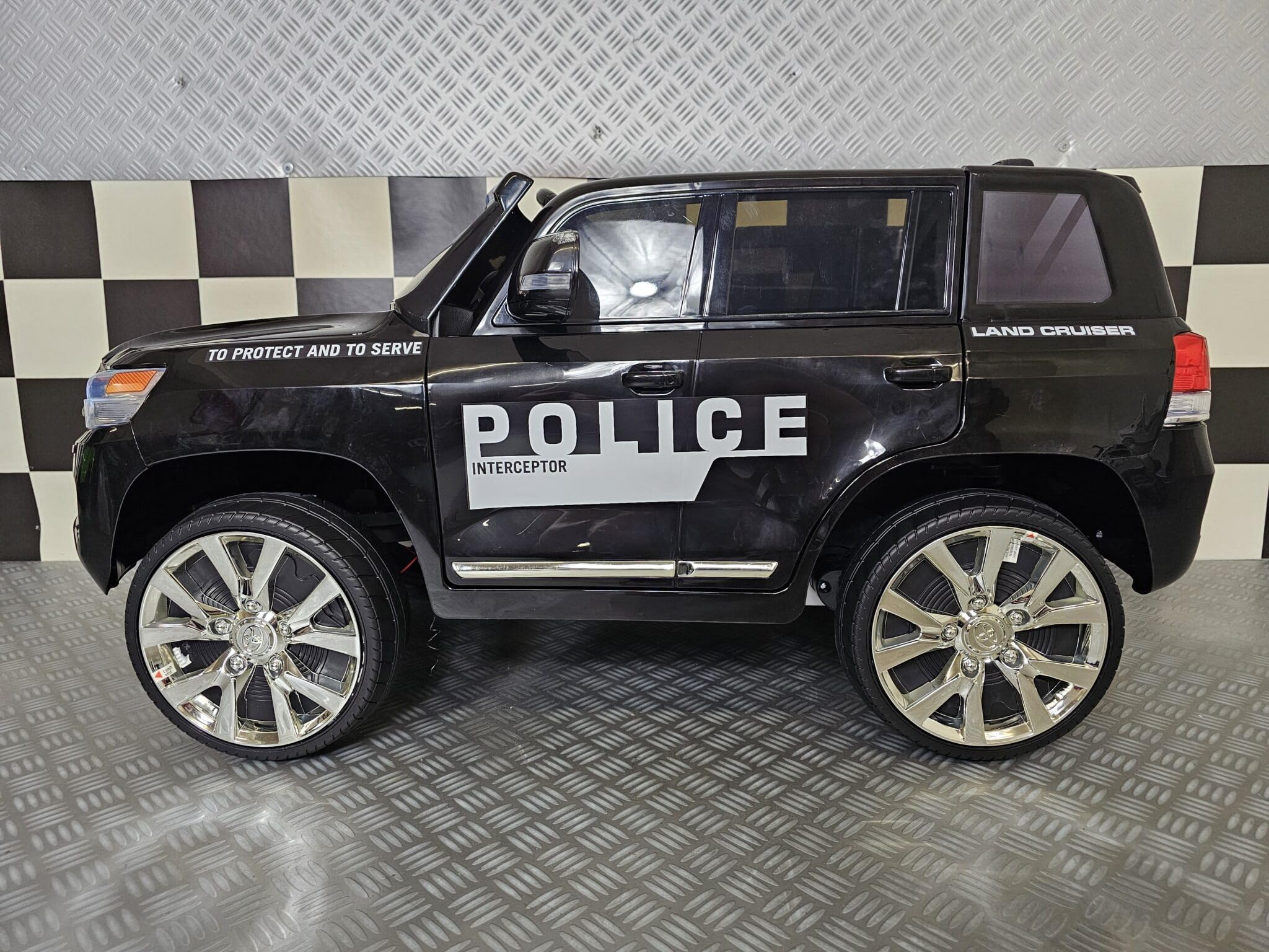 Auto Elettrica Polizia 24V per Bambini, Toyota Land Cruiser, Nero, RC, 1 Piazza Ampia