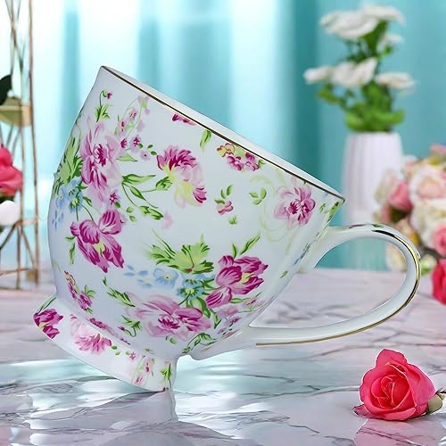 Miniatura 4 de Tazas de café lindas de 16 oz para mujer, tazas lindas de porcelana y hueso, tazas de café, tazas de té para mujeres Mon regalos de cumpleaños,