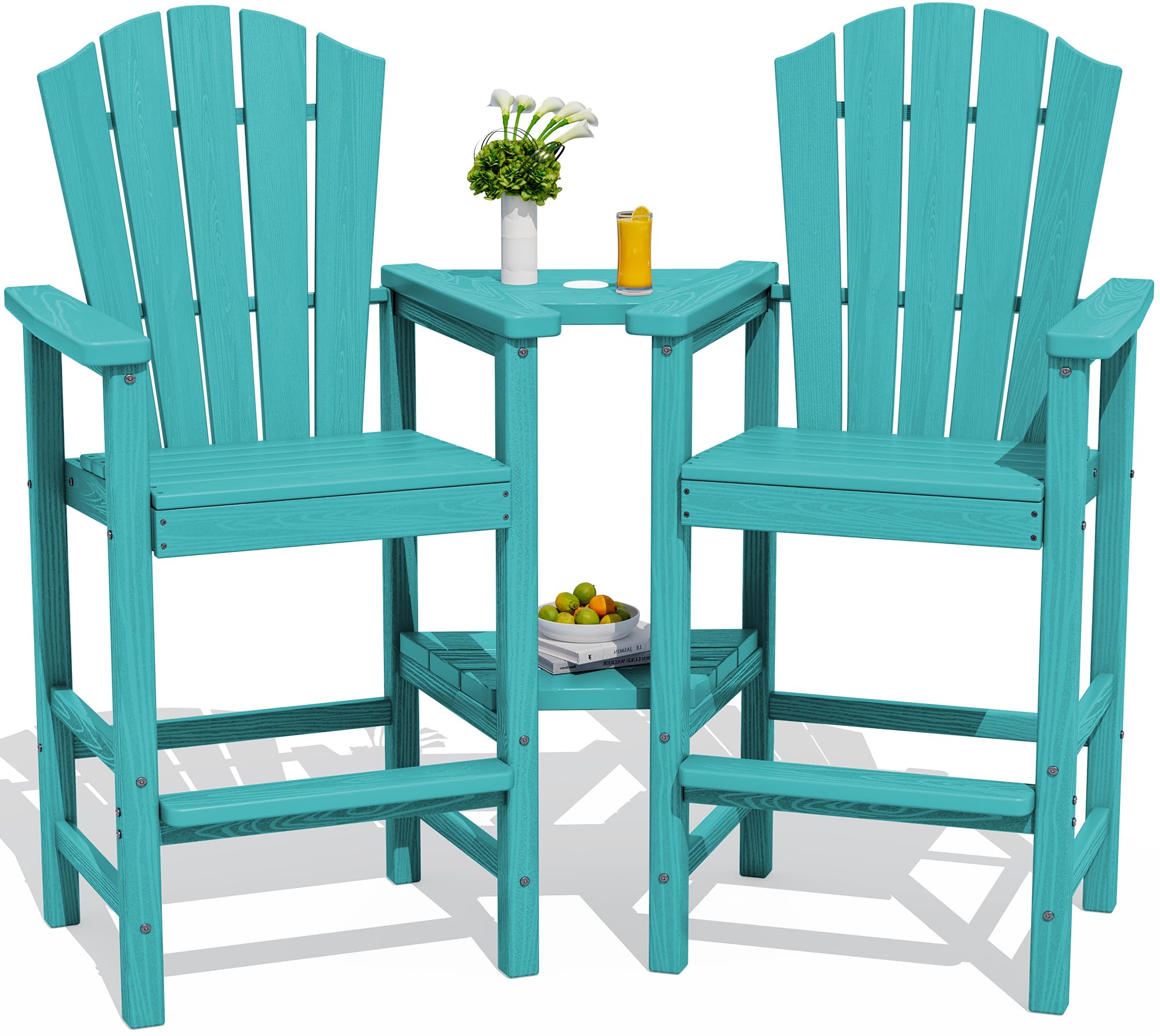 KINGYES Tall Adirondack Chair Set of 4 with Trays in Aruba Blue