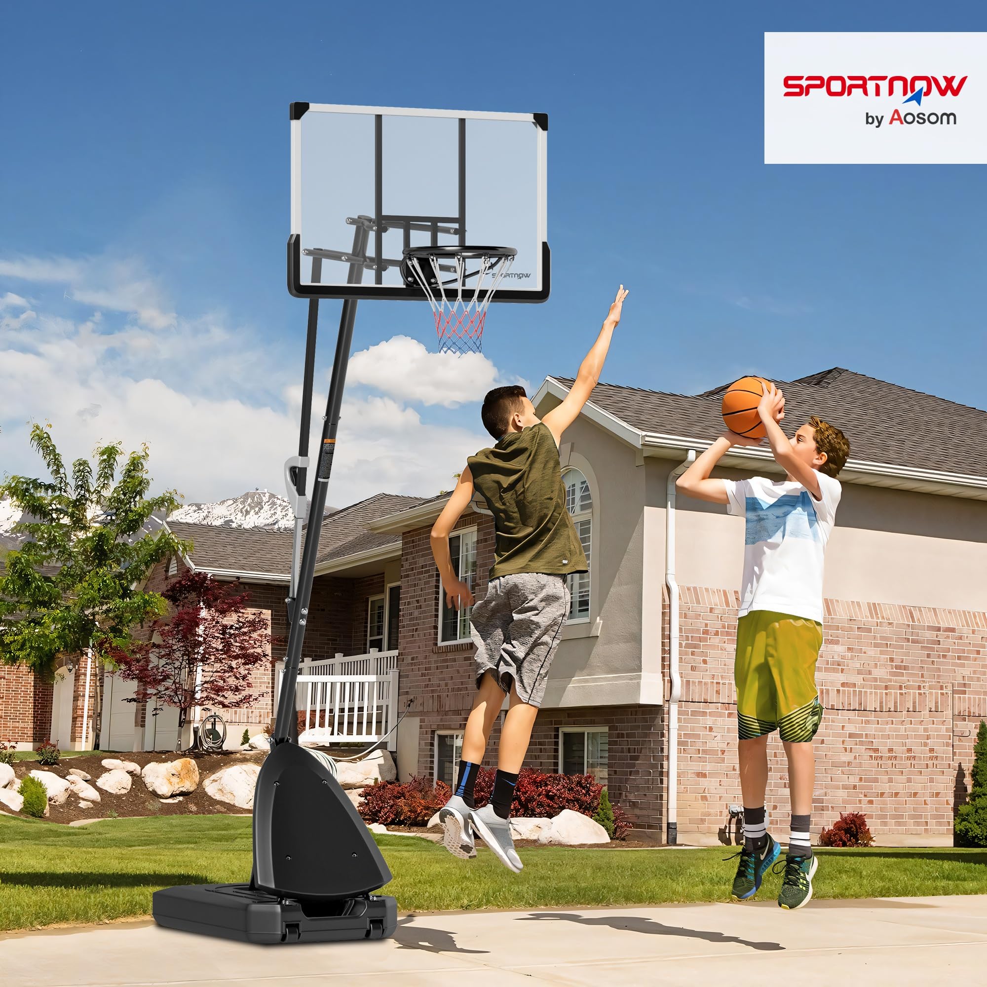 SPORTNOW Canasta de Baloncesto Exterior Altura Ajustable 16 Niveles 150-305 cm Portátil con Ruedas Base Rellenable