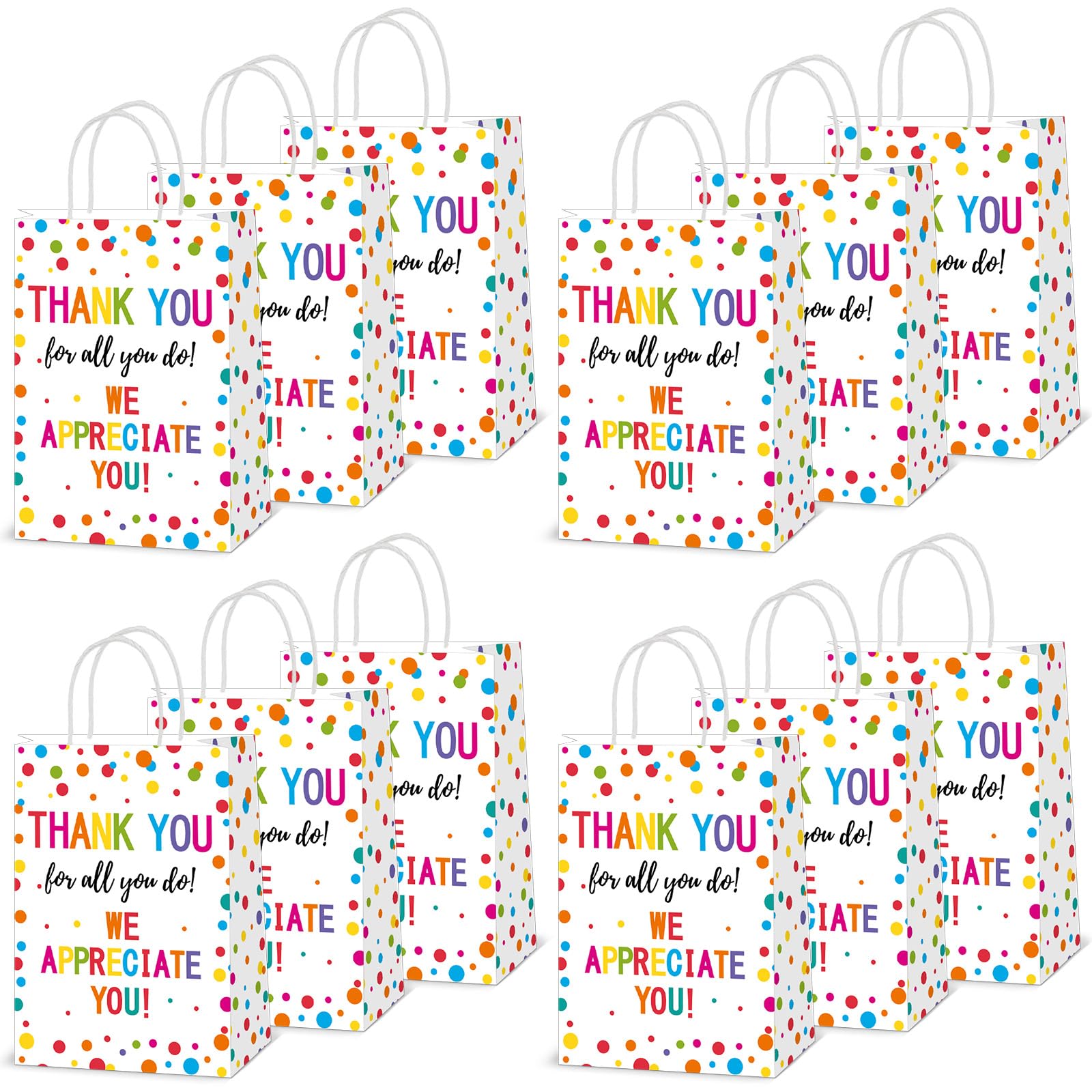 Oitnlaughter 12 Pcs We Appreciate You Paper Gift Bags Thank You for All You Do Goodie Bag Be Thankful to Teacher Doctor Staff Treat Bag Decoration for Thank You Party Favors Supplies 8 x 6 x 3inch
