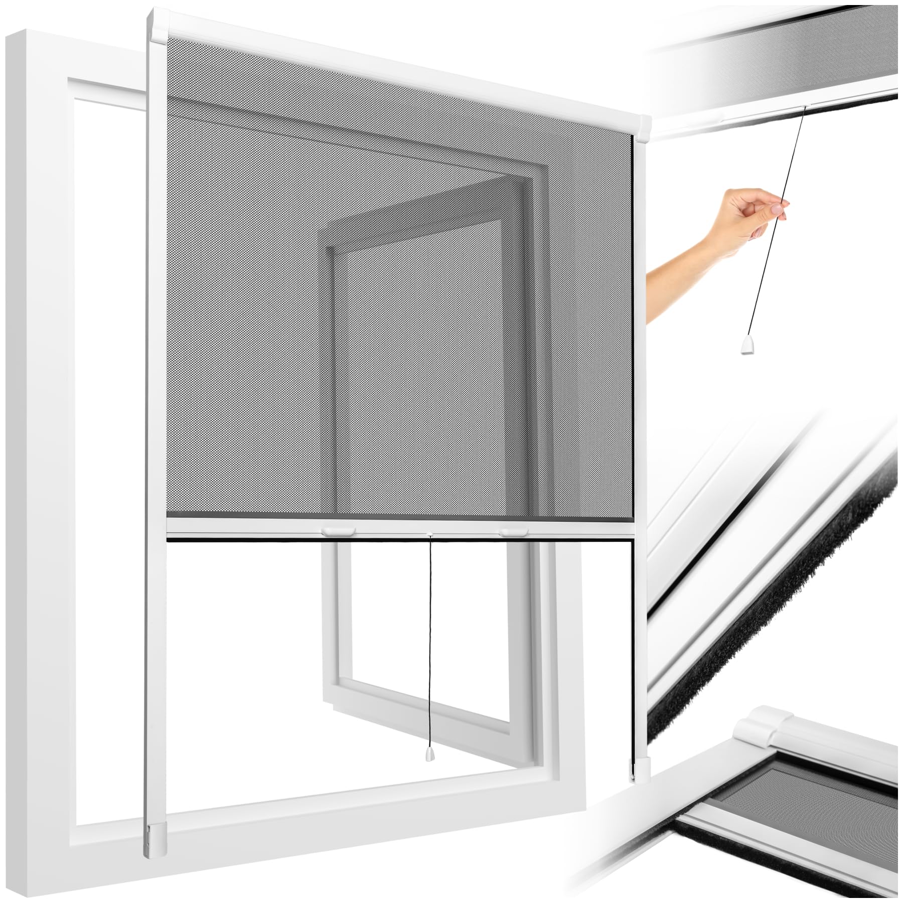 tectake® Fly Screen for Windows, Roller Blind with Mesh Fabric & Aluminium Frame, UV- & Weather-Resistant Insect Window Screen with Easy & Flexible Installation, Can Be Cut to Size - 90 x 160 cm
