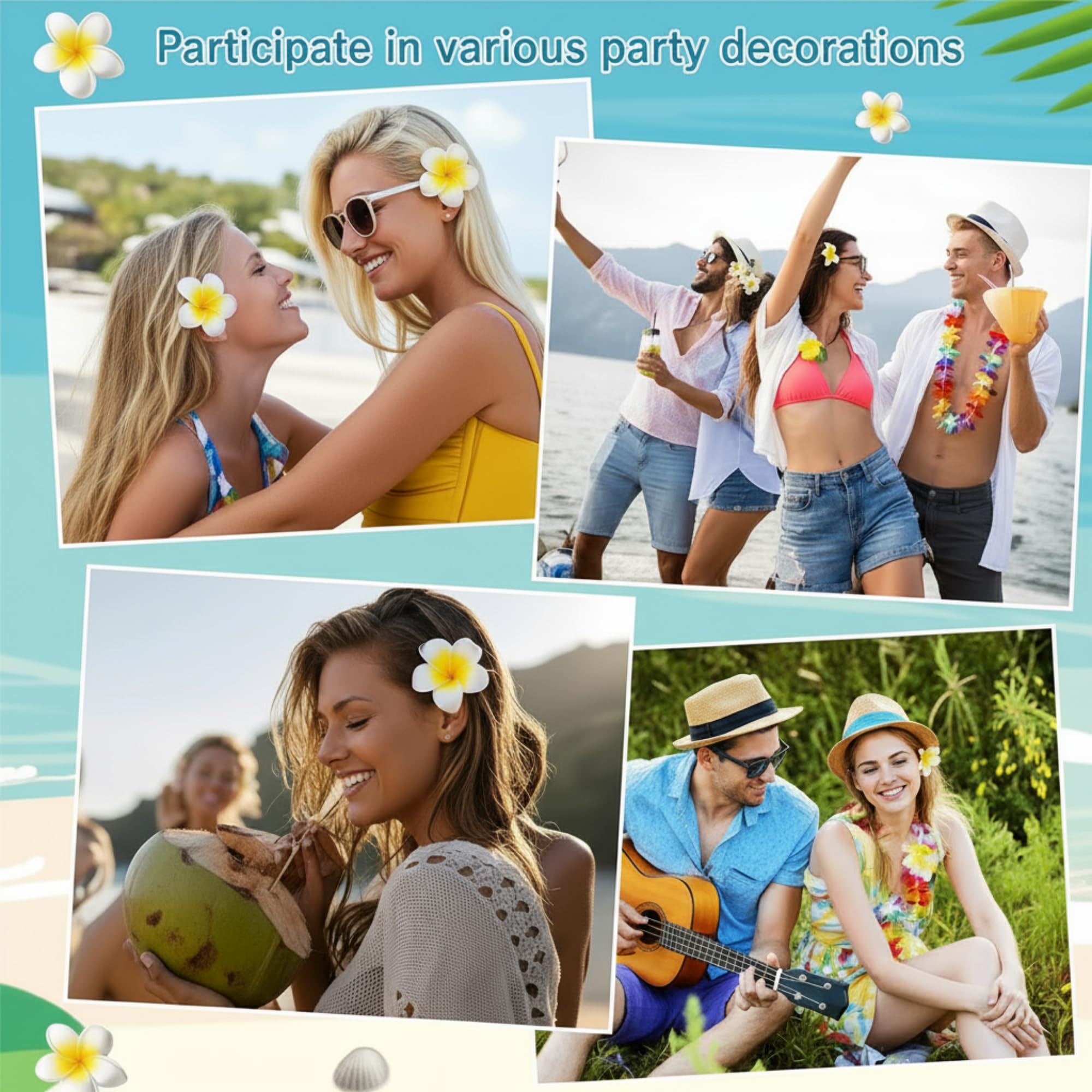 100 pinzas para el pelo de plumeria de 2 pulgadas con flores de espuma hawaiana para mujeres y niñas, Luau Beach Hawaii, tropical, novia, boda, fiesta, decoración, accesorios para el cabello,