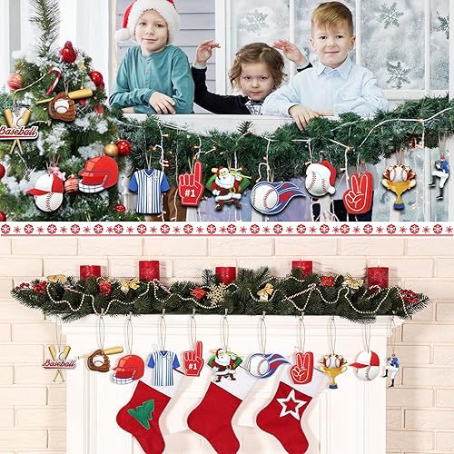 Miniatura 7 de Juego de 24 adornos de bolas deportivas de Navidad de madera, juego de adornos de pelota de fútbol, baloncesto, béisbol, fútbol, voleibol, tenis,