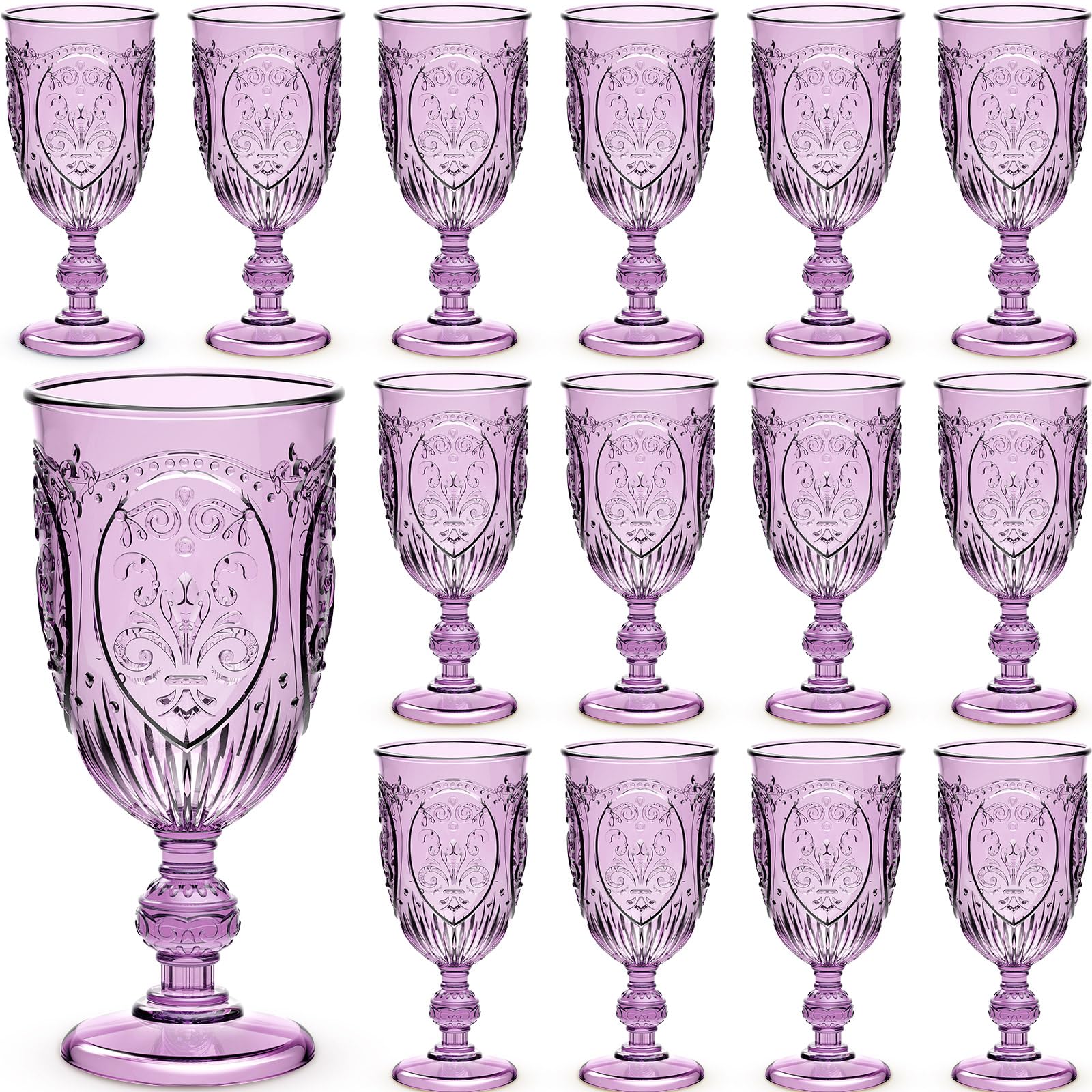 Wiwiqing 24 Pcs Plastic Wine Glasses Vintage Goblets,Purple