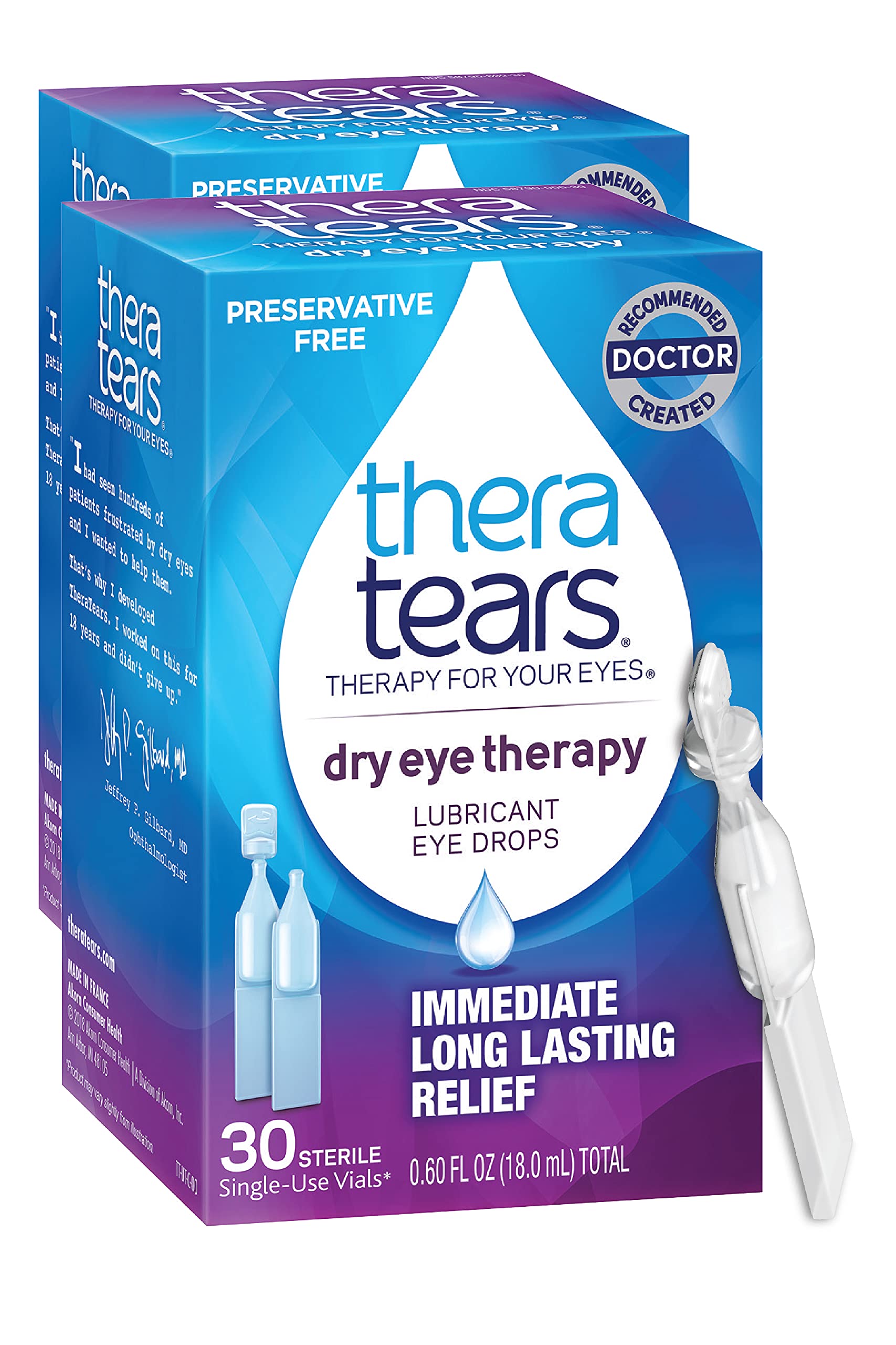 TheraTears Eye Drops for Dry Eyes, Dry Eye Therapy Lubricant Eyedrops, Preservative Free, 60