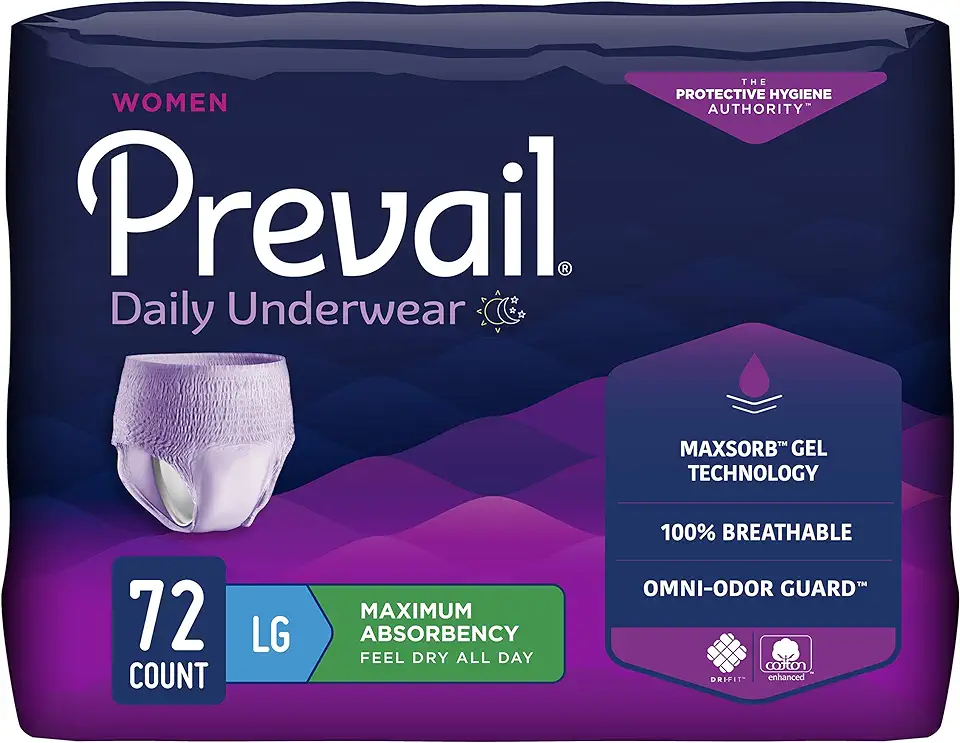 Prevail Proven | Large Pull-Up | Women's Incontinence Protective Underwear | Maximum Absorbency | 72 Count GreenCircle Certified: Certified Environmental Facts Label