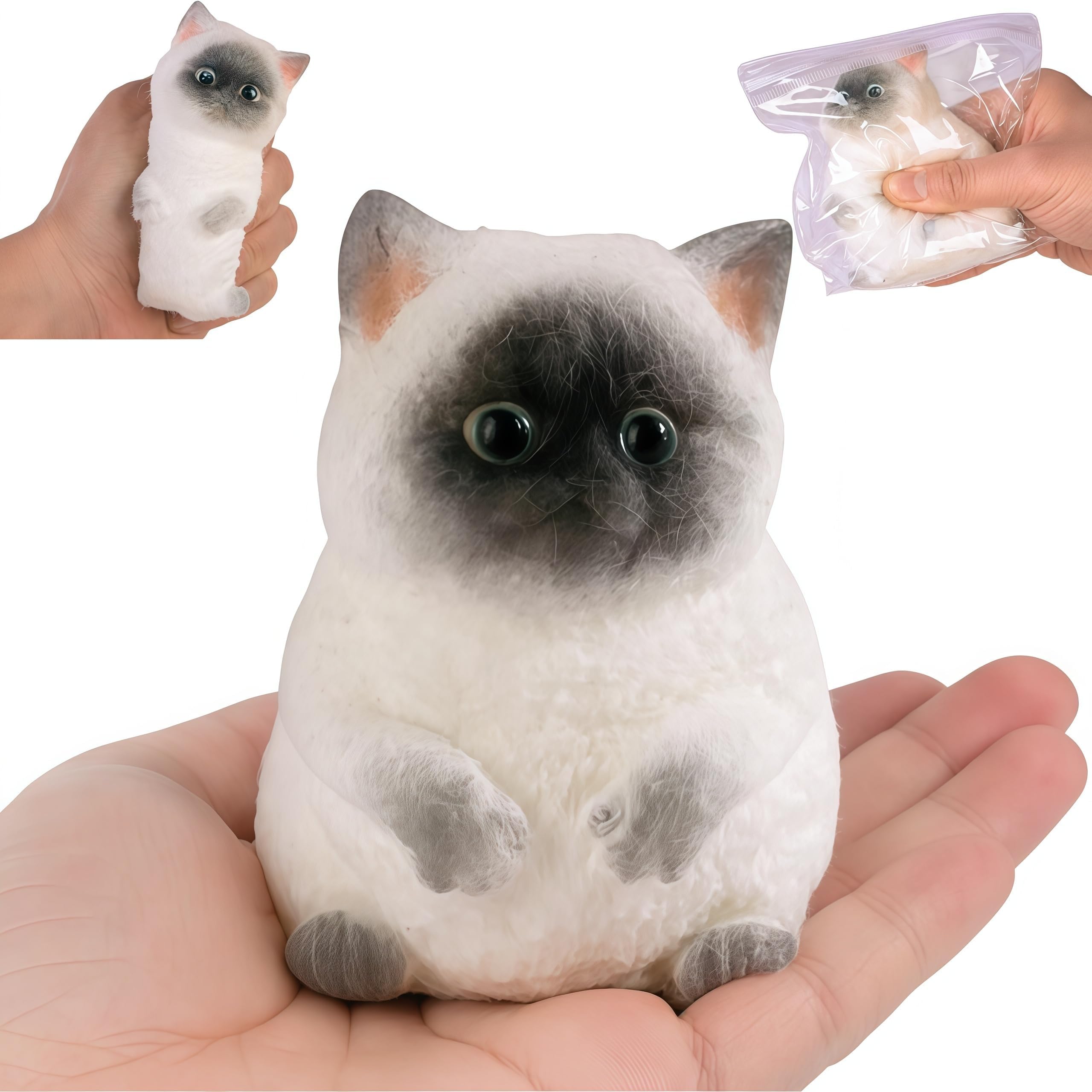Squishy Toy, Big Taba Cat Stress Relief Gift, Super Soft & Cute Siamese Cat Design, Funny Fidget Toy for Adults & Kids (S)