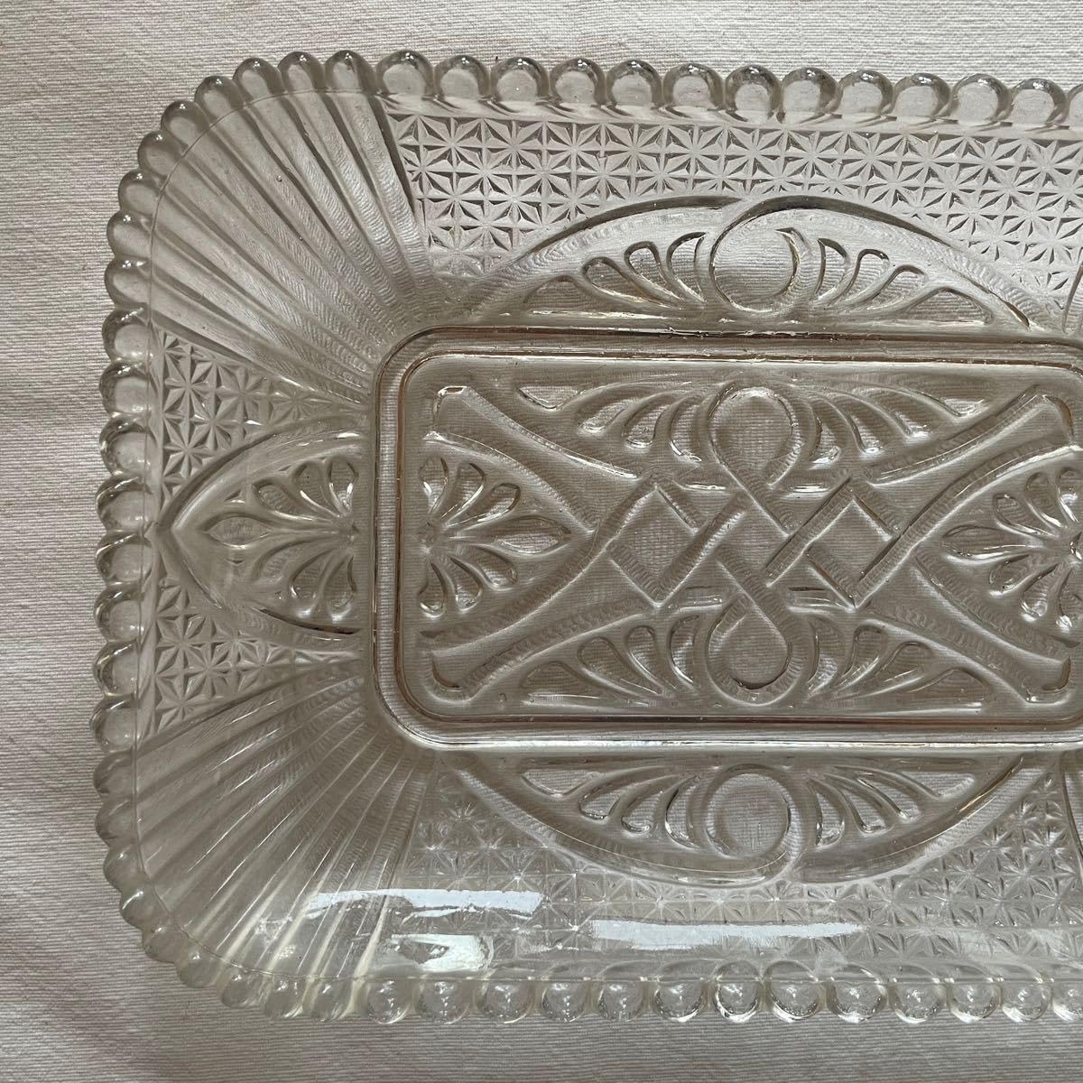 【美品】　糸永製作所　プレスガラス3枚 Amazon.co.jp: 大正?昭和戦前プレスガラス和ガラス長方形皿糸永