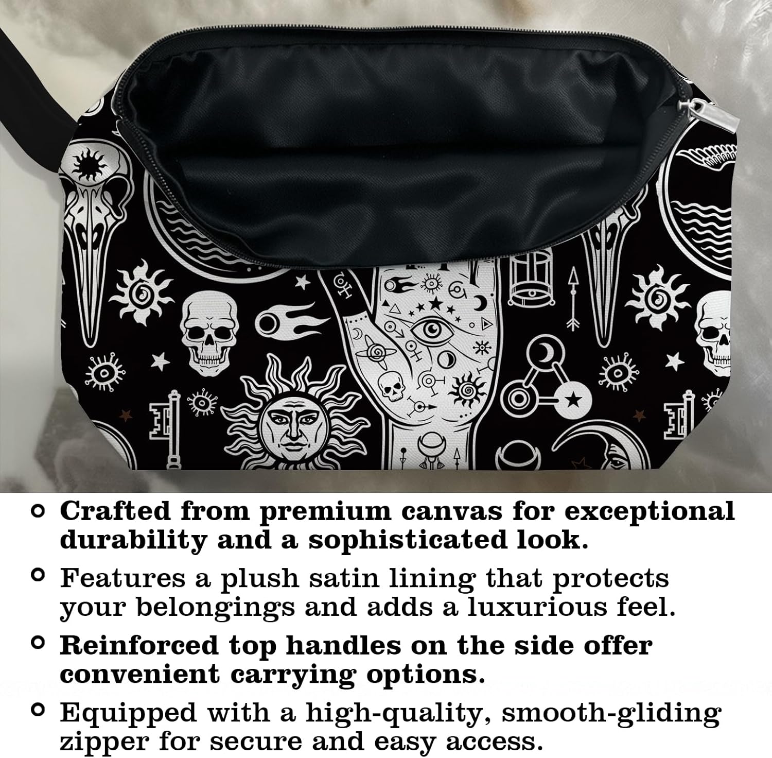 Goth Makeup Bag - Witchy Skull Canvas Makeup Bag, Witchy Themed Lover Gifts for Girls Women Mom, Cosmetic Travel Bags for Women - Image 3