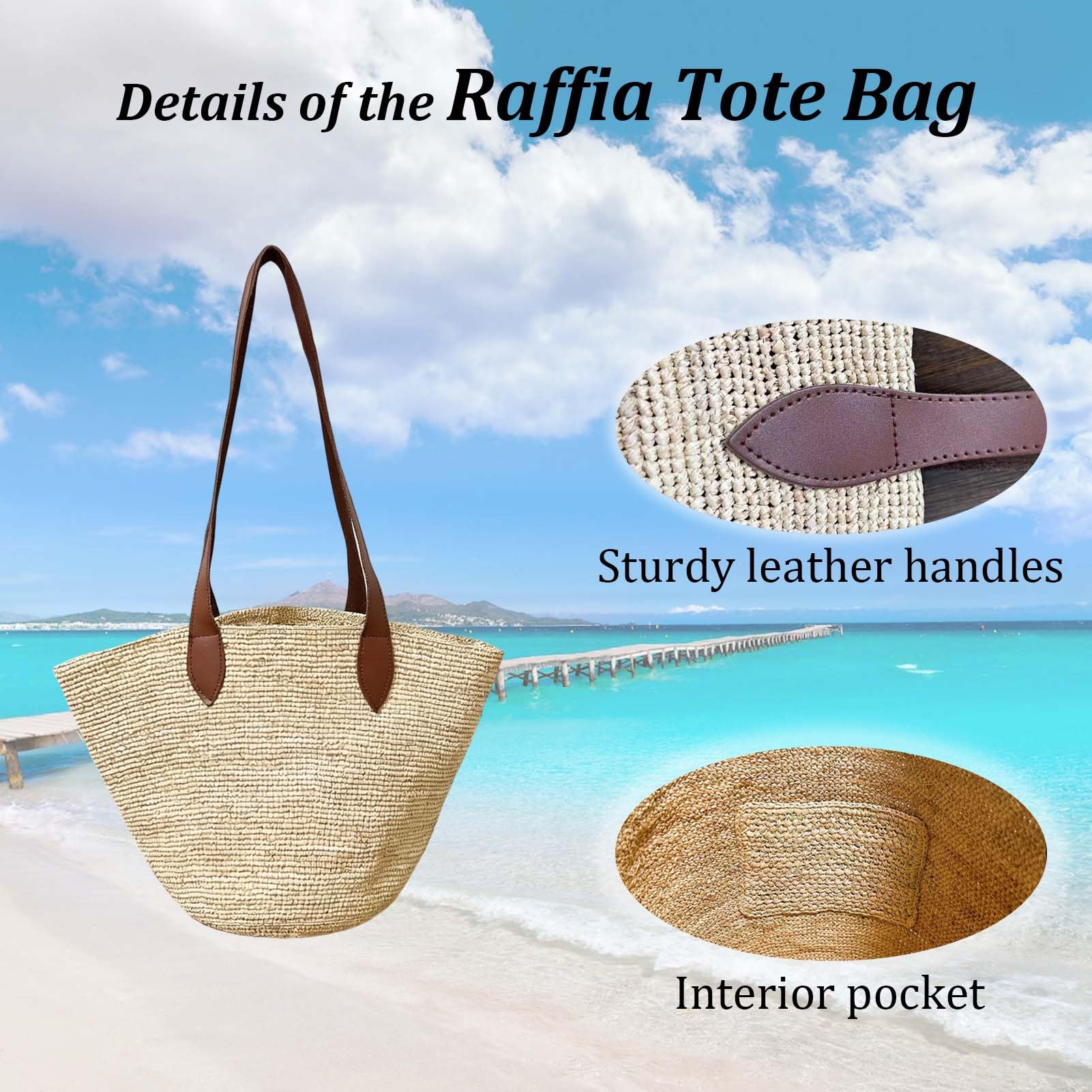 Raffia Geflochtene Tasche Damen Strohtasche Strandtasche Korbtasche Stroh Handtasche Umhängetasche Sommertaschen Für Strand Urlaub Reisen Straw Bags For Women Summer Beach Tote (Kleine)