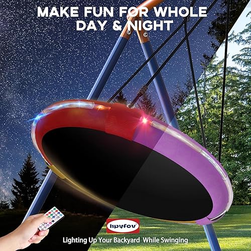 Miniatura 4 de Juego de columpios para niños 5 en 1 para patio trasero con trampolín, soporte de marco en A resistente de 880 libras, soporte de metal para