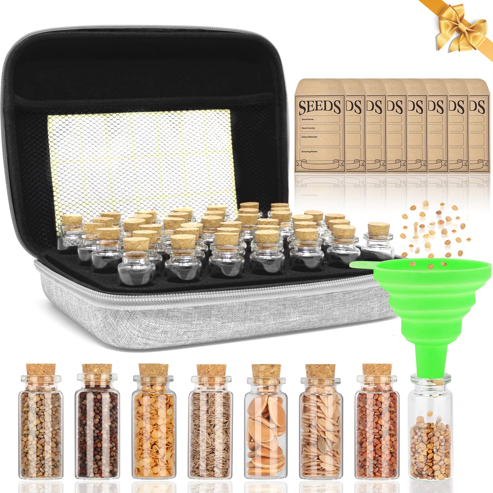 SMUJU Saatgut Aufbewahrungsbox, Lagerung von Saatgut, Saatgut Aufbewahrung mit Etiketten Aufklebern und Trichter, Samen Organizer, Seed Storage Organizer