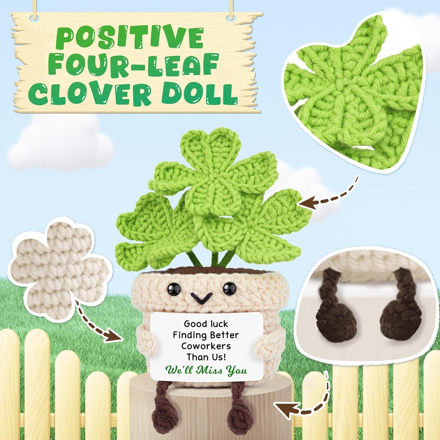 Qallicon Coworker Leaving Gifts for Women, Farewell Gifts for Coworkers, Coworker Going Away Goodbye Presents for Boss Friends Women Employees - Handmade Four Leaf Clover Crochet Desk Decor