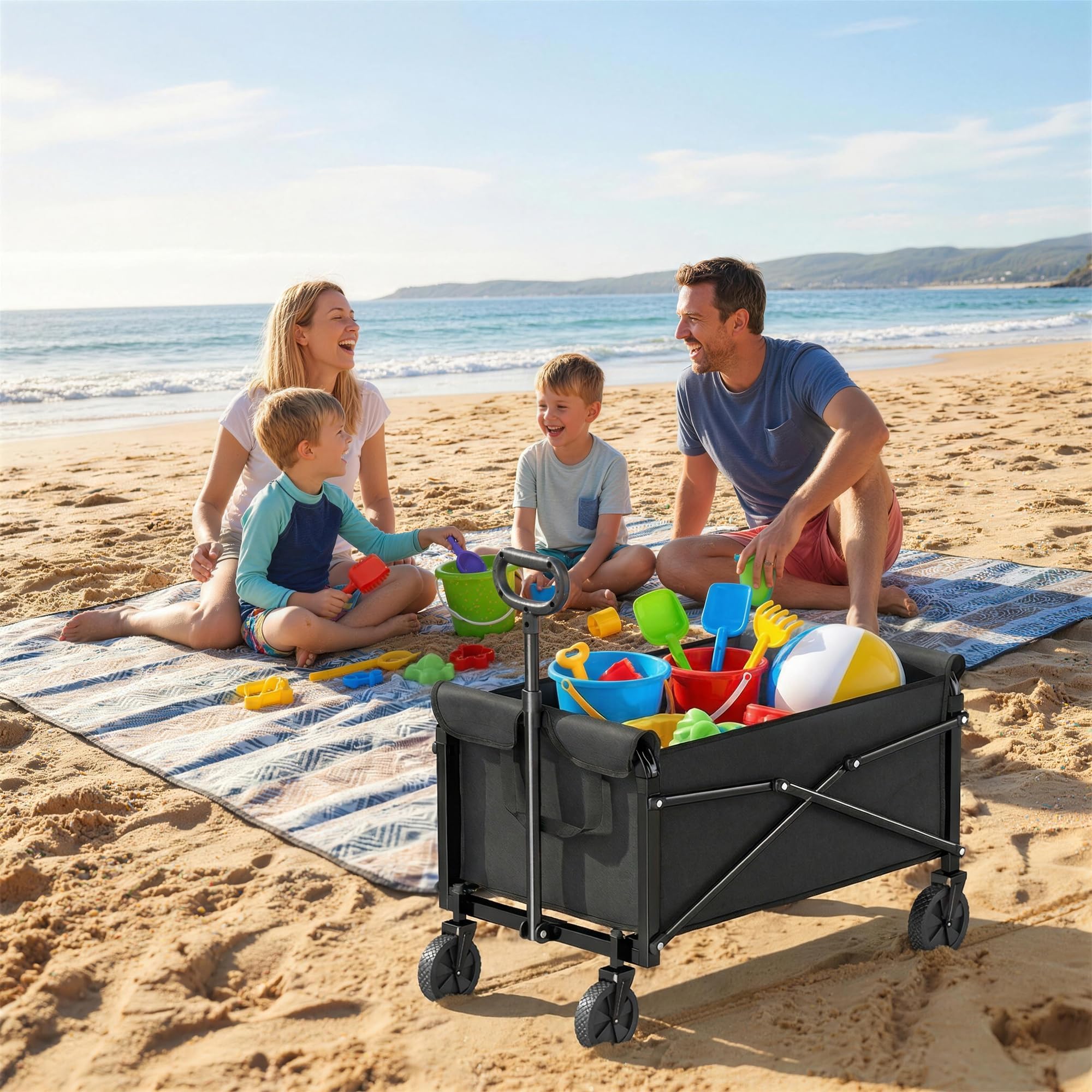 Outsunny Chariot de jardin pliable 50 kg avec poignée réglable, frein, roues, 80 l, noir