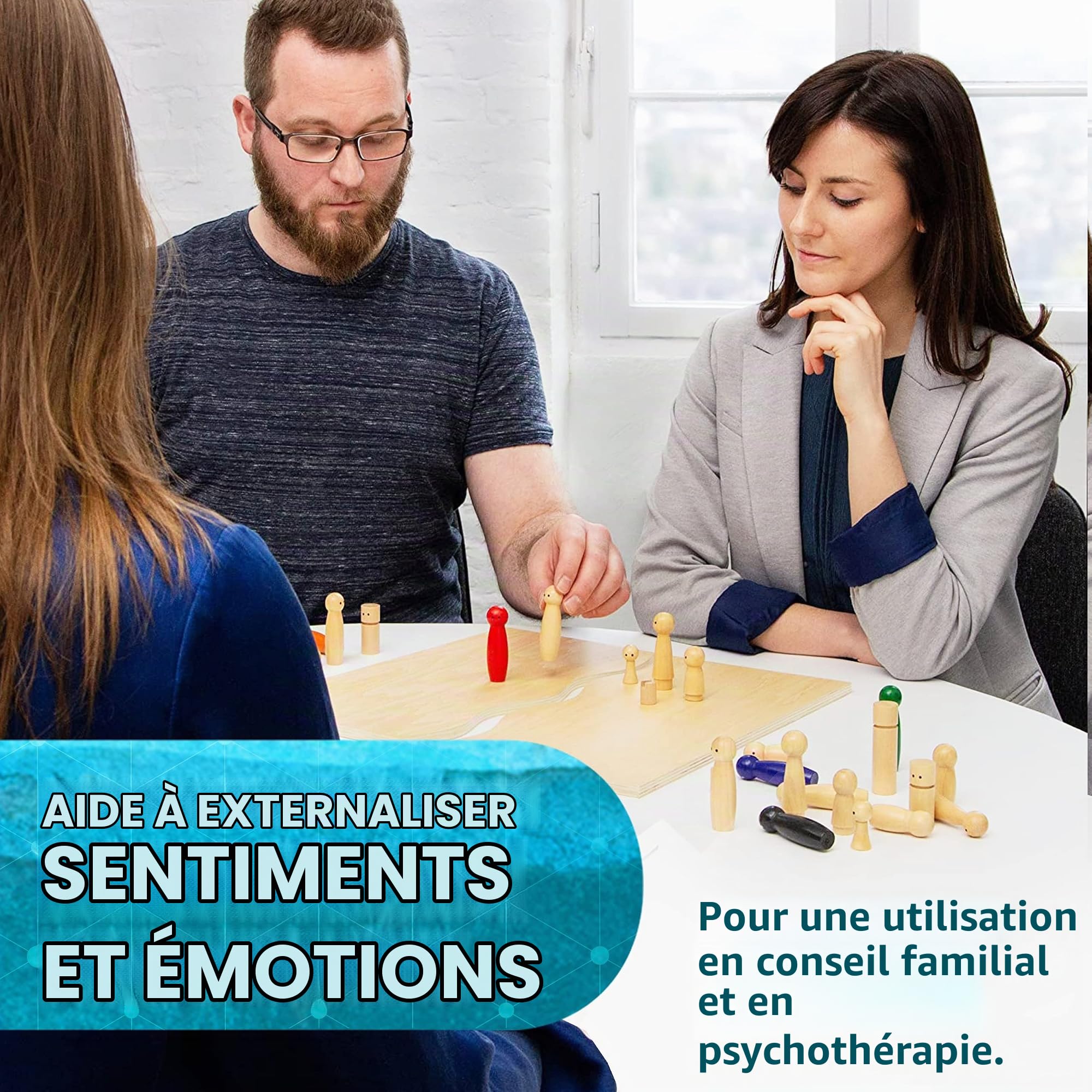 Constellations familiales | Planche systémique en Bois de Haute qualité pour Installation et Coaching en Famille | 32 pièces INCL. Boîte de Rangement
