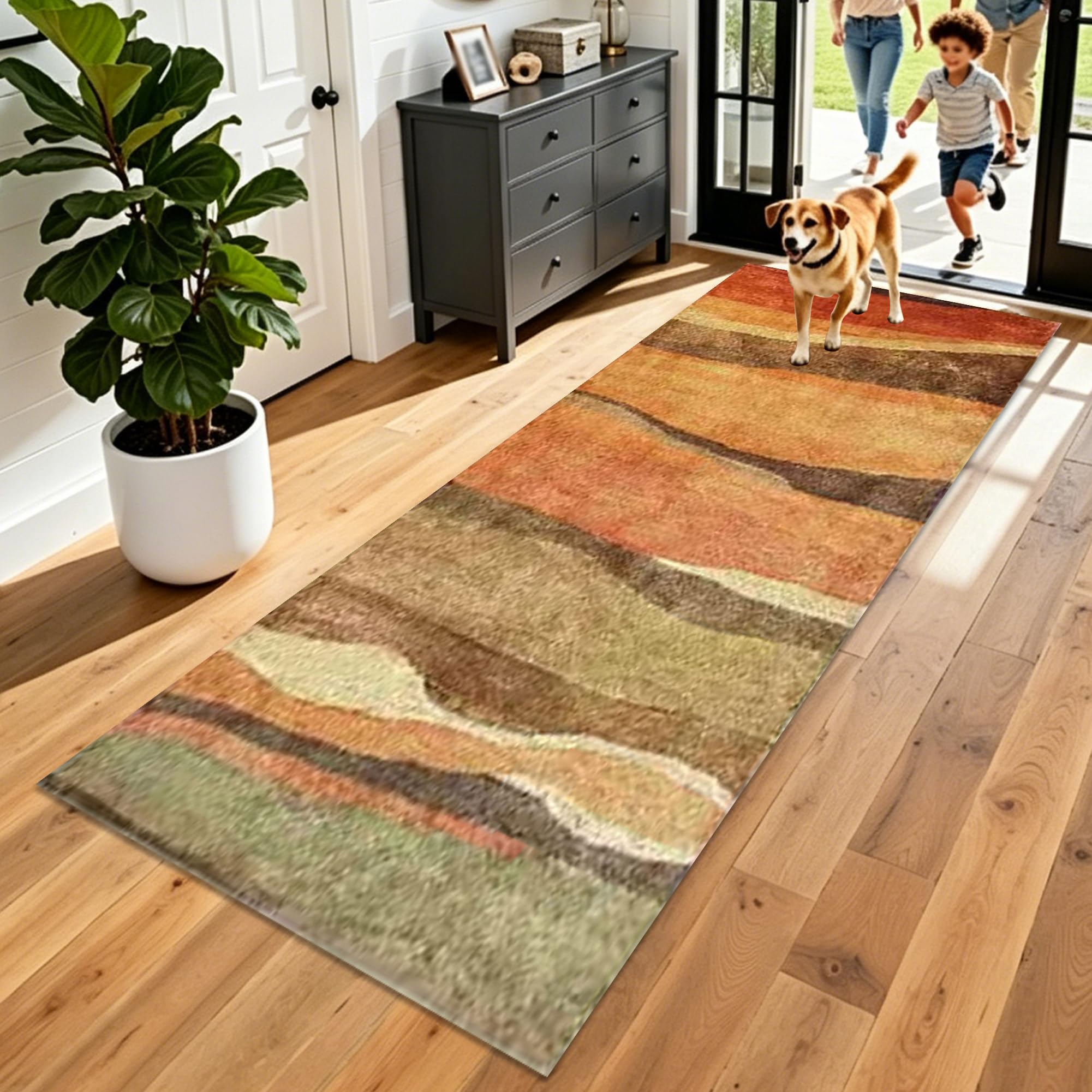 Tapis couloir long 90 x 260 cm aux finitions soignées pour salon et chambre
