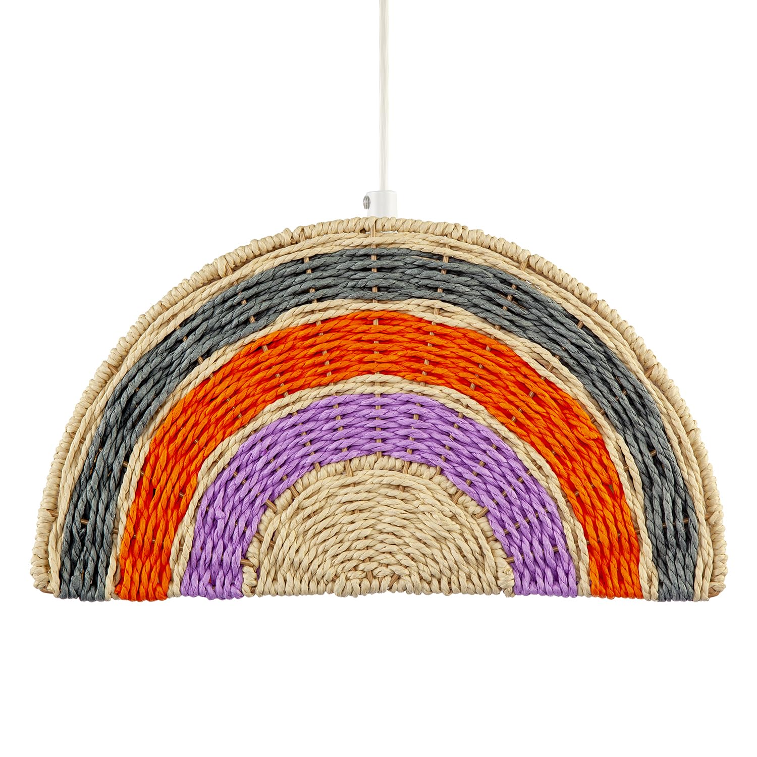 Multi Coloured Rainbow Stripes Childrens Ceiling Pendant Light Shade | 32cm x 18cm x 12cm | Natural Woven Rattan Construction by Happy Homewares