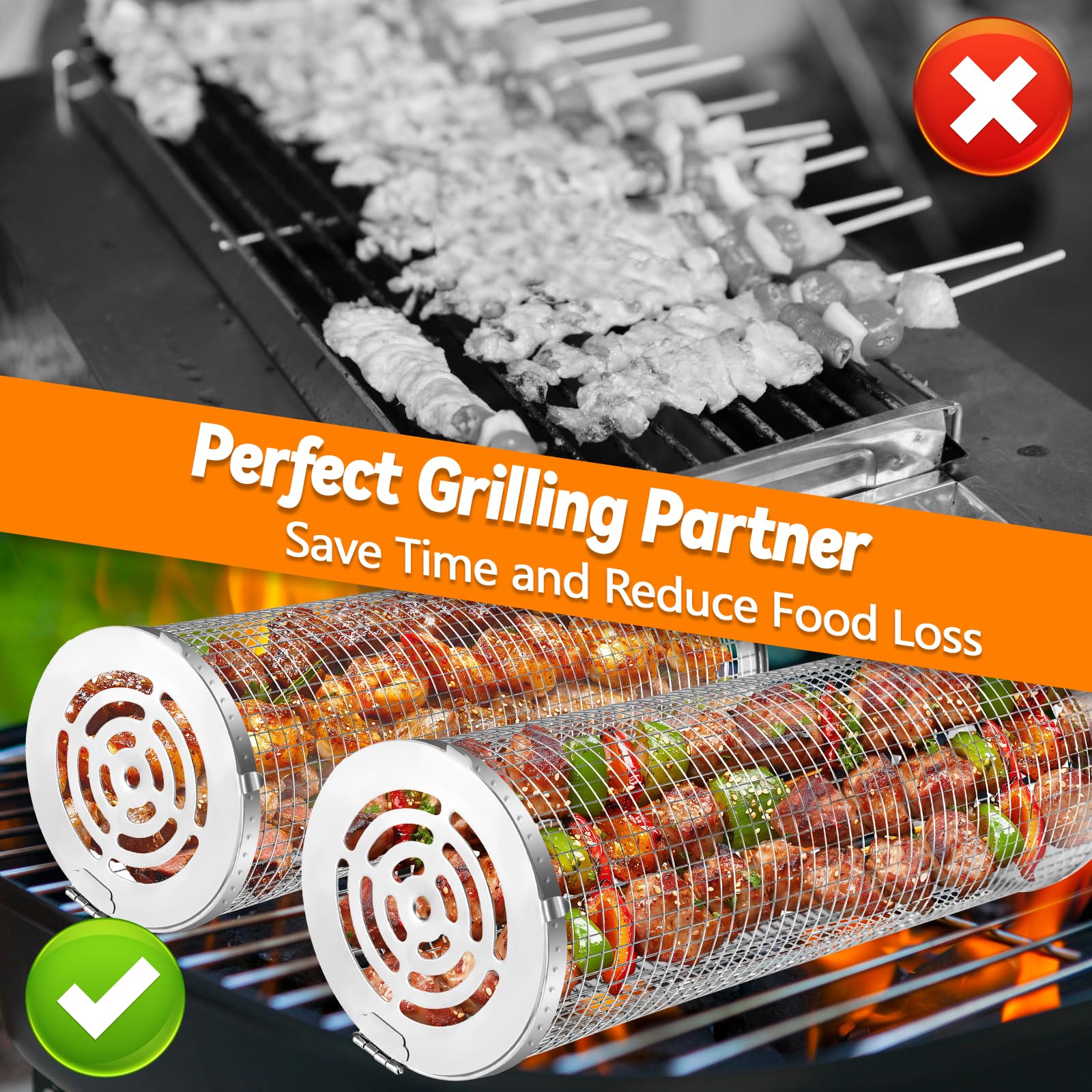 Set Cestelli Per Barbecue | 2 Pezzi In Acciaio Inox | Per Grigliate All'Aperto