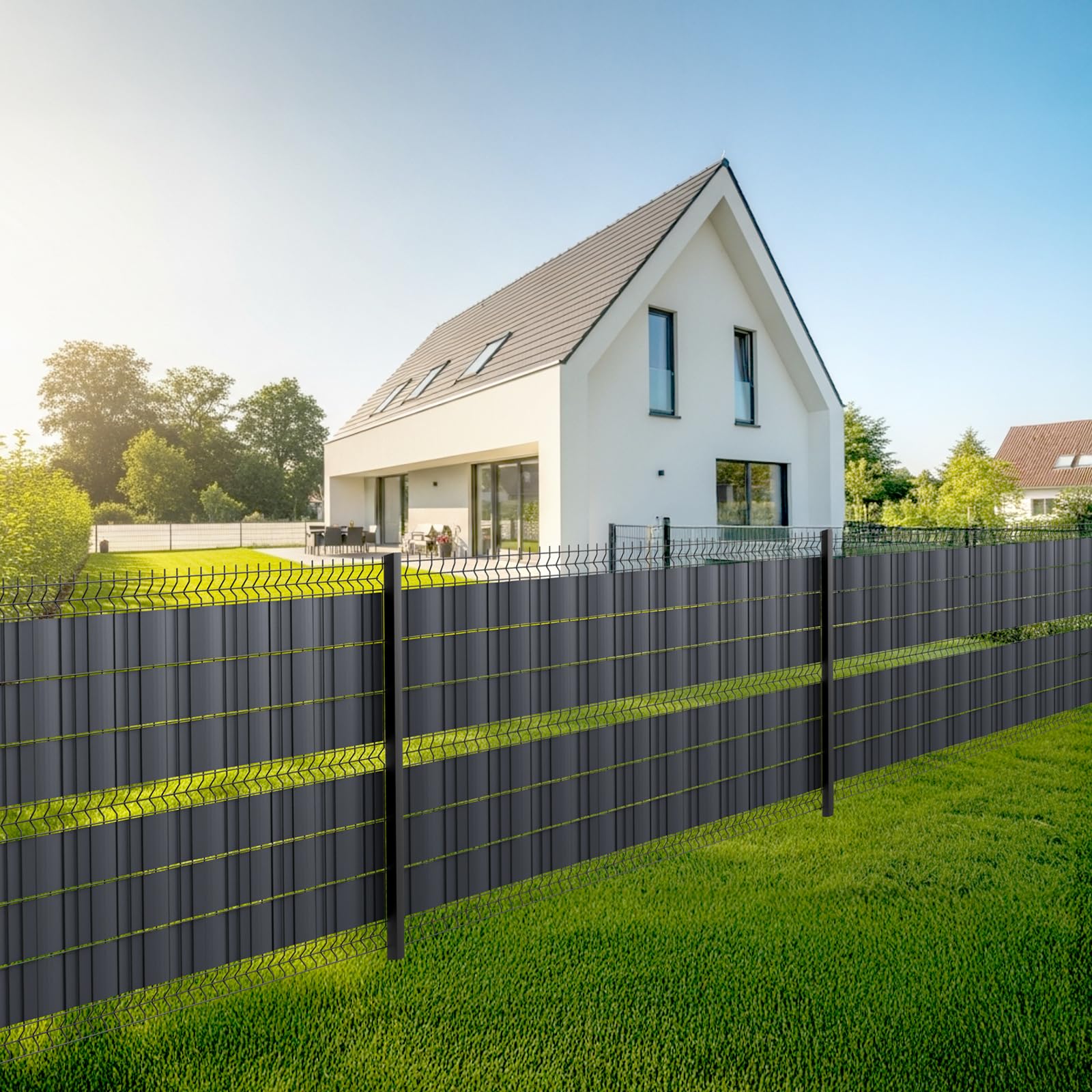 Sunnylaxx 35m x 19cm PVC privacidad Valla Tiras de Malla de Protectora Pantalla para Exterior Jardin, Terraza, 20 Clips de fijación, Antracita