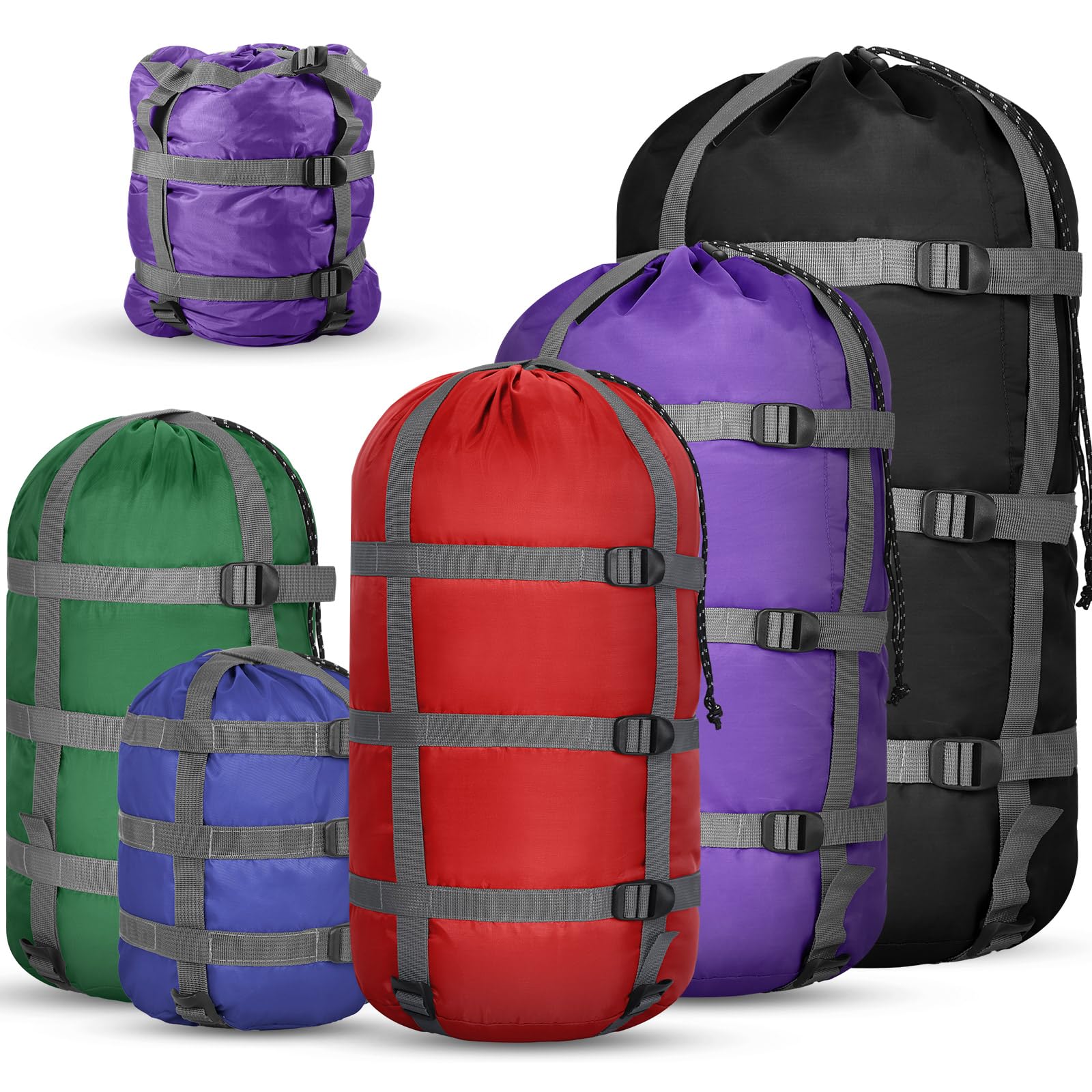 SilTriangle 5 Pack Compression Stuff Sack 5 Assorted Size Sleeping Bag Stuff Sack Ultralight Sleeping Bag Cover Space Saving Gear for Travel Outdoor