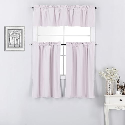 Miniatura 13 de Diamond Home Linens Juego de 3 cortinas y cenefa con forro térmico 100% opaco para ventana de cocina