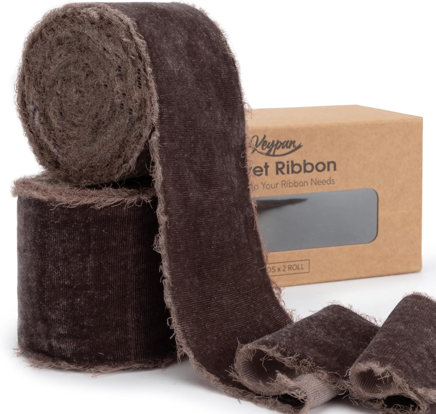 brown velvet ribbon 2-1/2 inch x 6 yd handmade frayed vintage wide ribbons for christmas tree home decor wreath craft ornaments gift wrapping