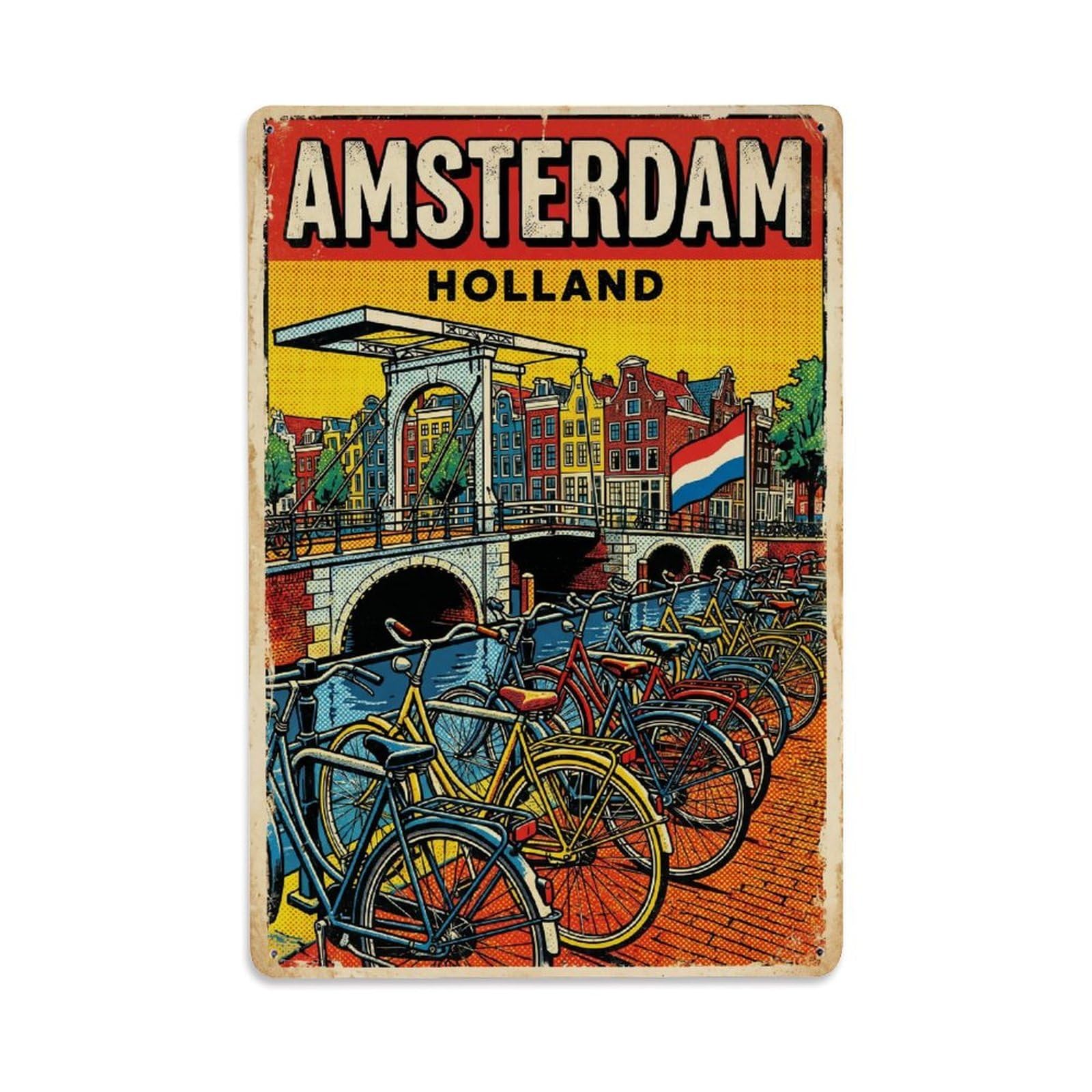 Fyrn Style Metal Tin Sign Vintage Travel Amsterdam Netherlands Stunning