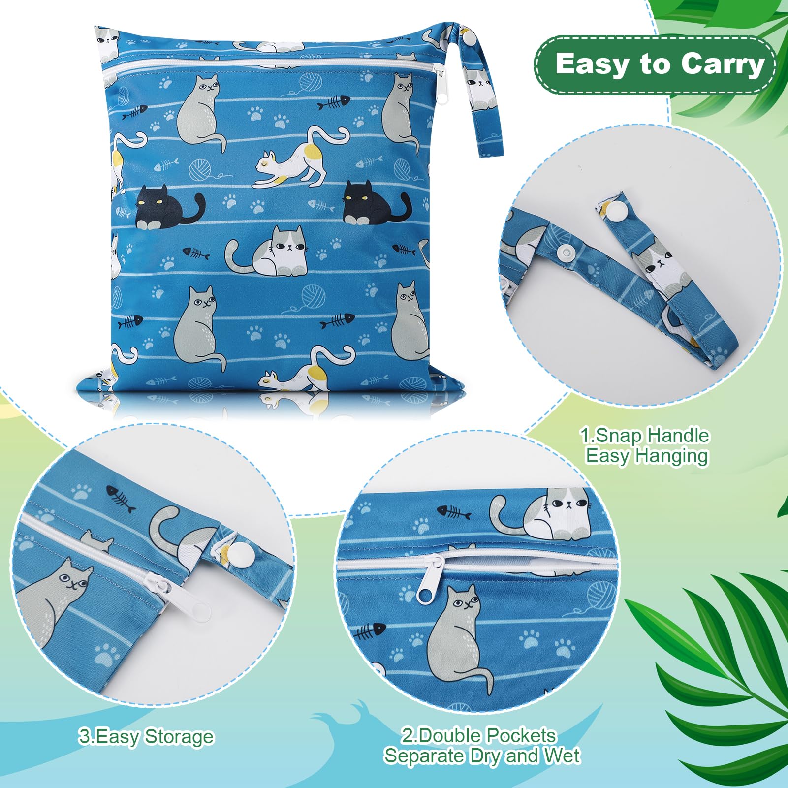 GSrenyu 3 Packs Wet Bag Waterproof Wet Dry Bags,Reusable Cloth Diaper Bags Nappy Bag with Zipper Pockets for Baby Items Wet Clothes Swimming Pool Supplies - Image 3