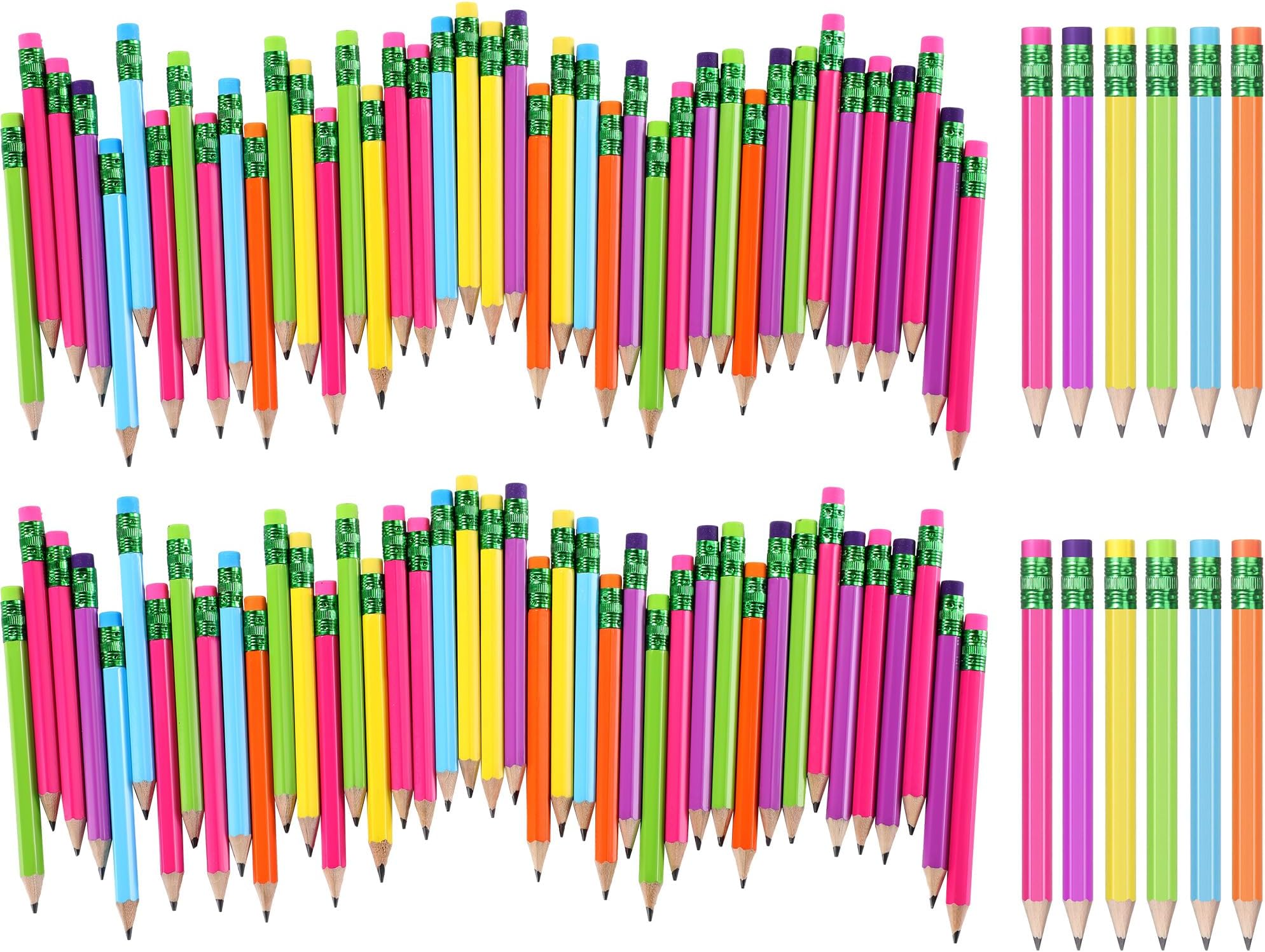 TecUnite 108 Pcs Mini Pencils Bulk Small Pre Sharpened 2 HB Half Golf Pencils with Eraser Wooden Hexagonal for Back to School Bridal Baby Shower Wedding Game Exam Office Travel, 4 Inch(Rainbow Colors)