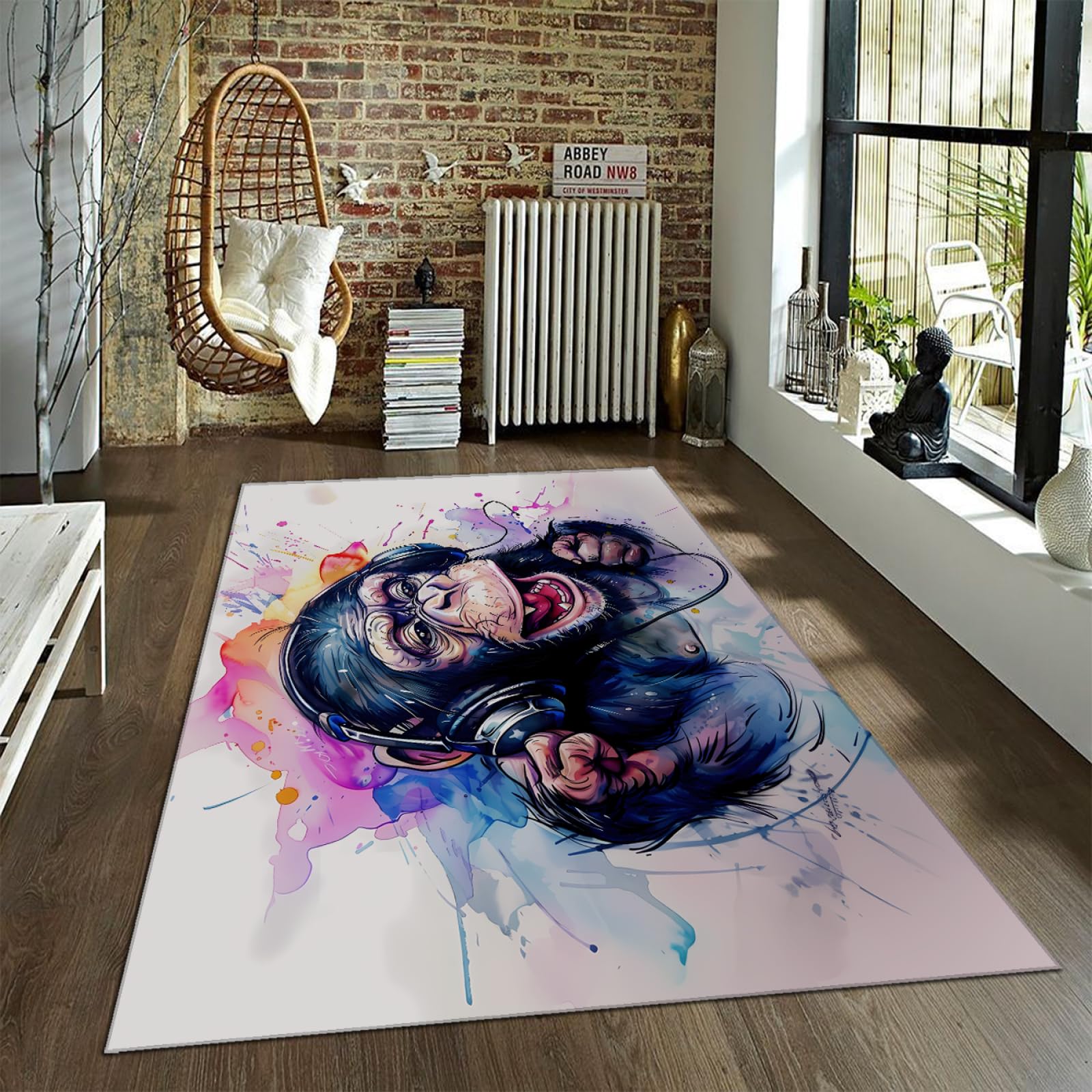 Amazon | グラフィティアートラグ、120 x 180 cmラグ面白いゴリラ