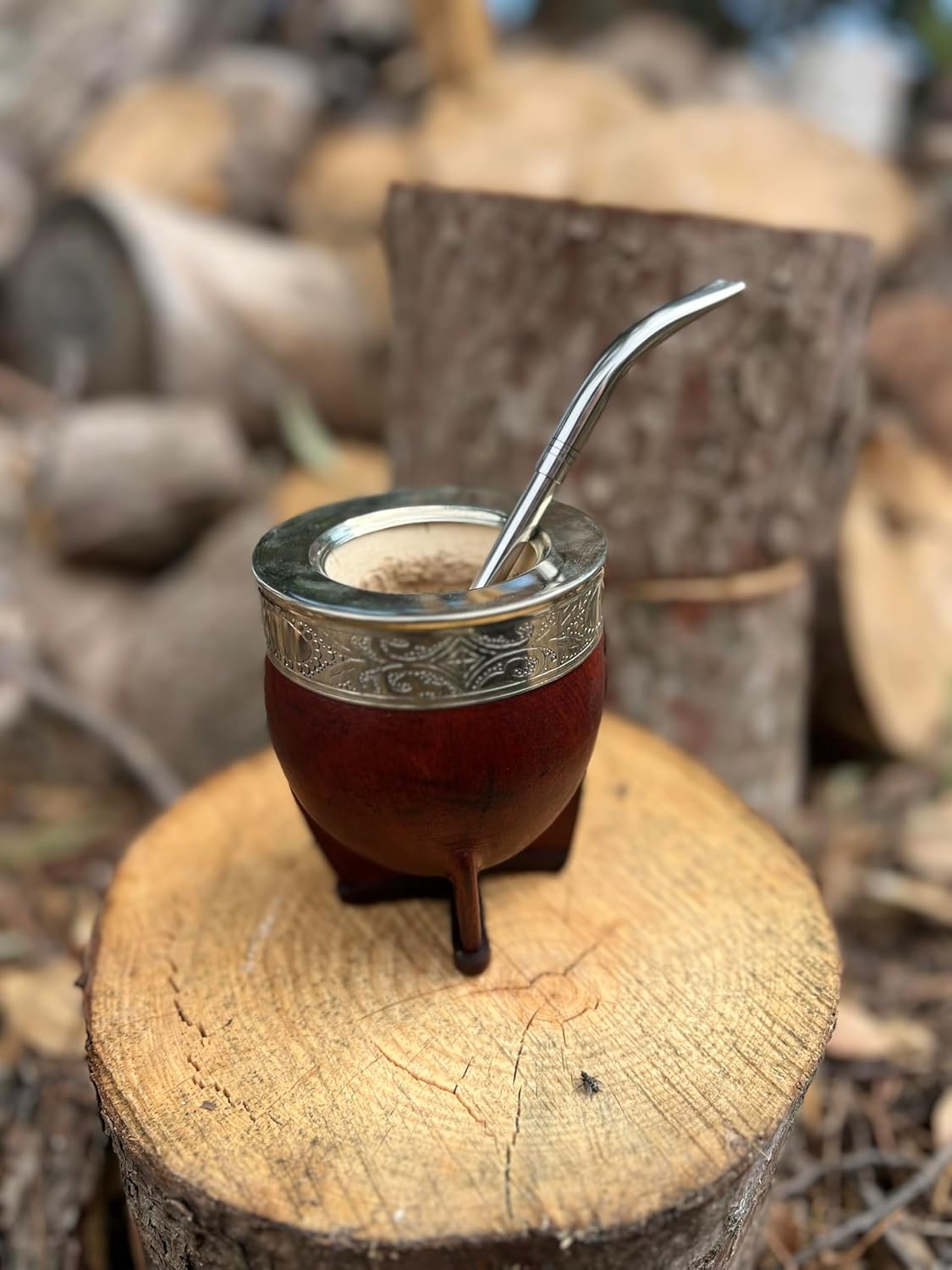 Mate Imperial Argentino Kit Mate, With Straw Tea Gourd Mug One Bombilla (Straw), Wrapped Handmade Leather, Includes Premium Packaging box (brown)
