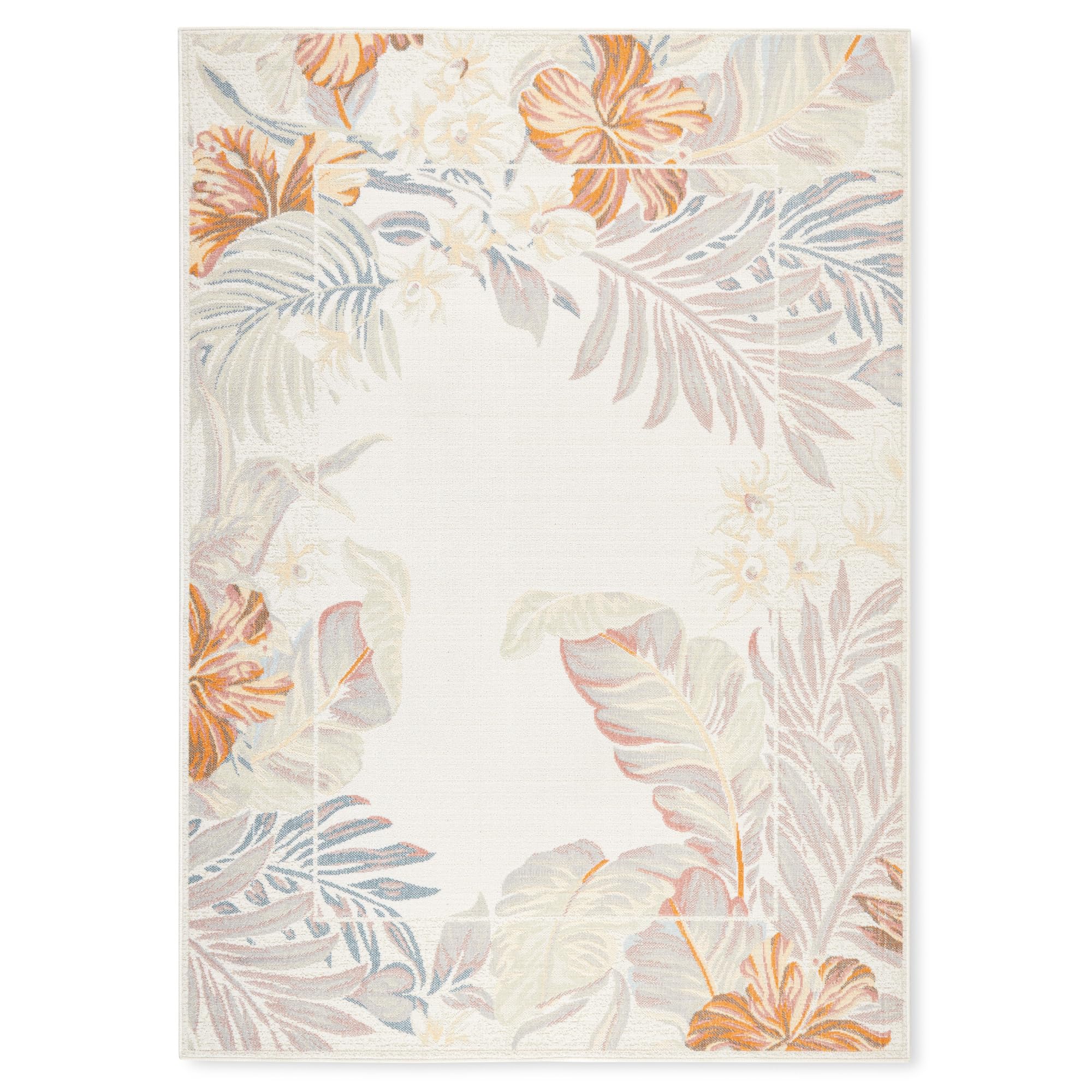 Tommy Bahama Bimini Blooming Border Indoor Outdoor Area Rug, Leaf Tropical Design, UV Fade Resistant, Ivory/Blue/Coral, 5'2"x7'2"-image-14