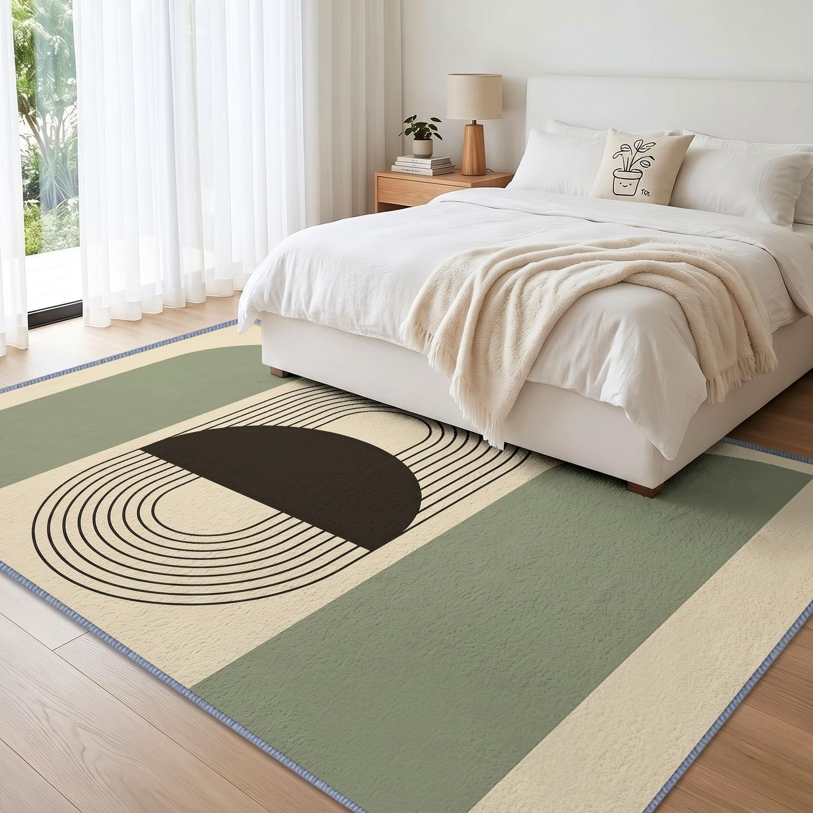 Tappeto a semicerchio marrone scuro, per soggiorno, camera da letto, corridoio, salotto, moderno, geometrico, astratto, antiscivolo, a pelo basso, non sbiadisce, morbido sotto i piedi, 80 x 150 cm