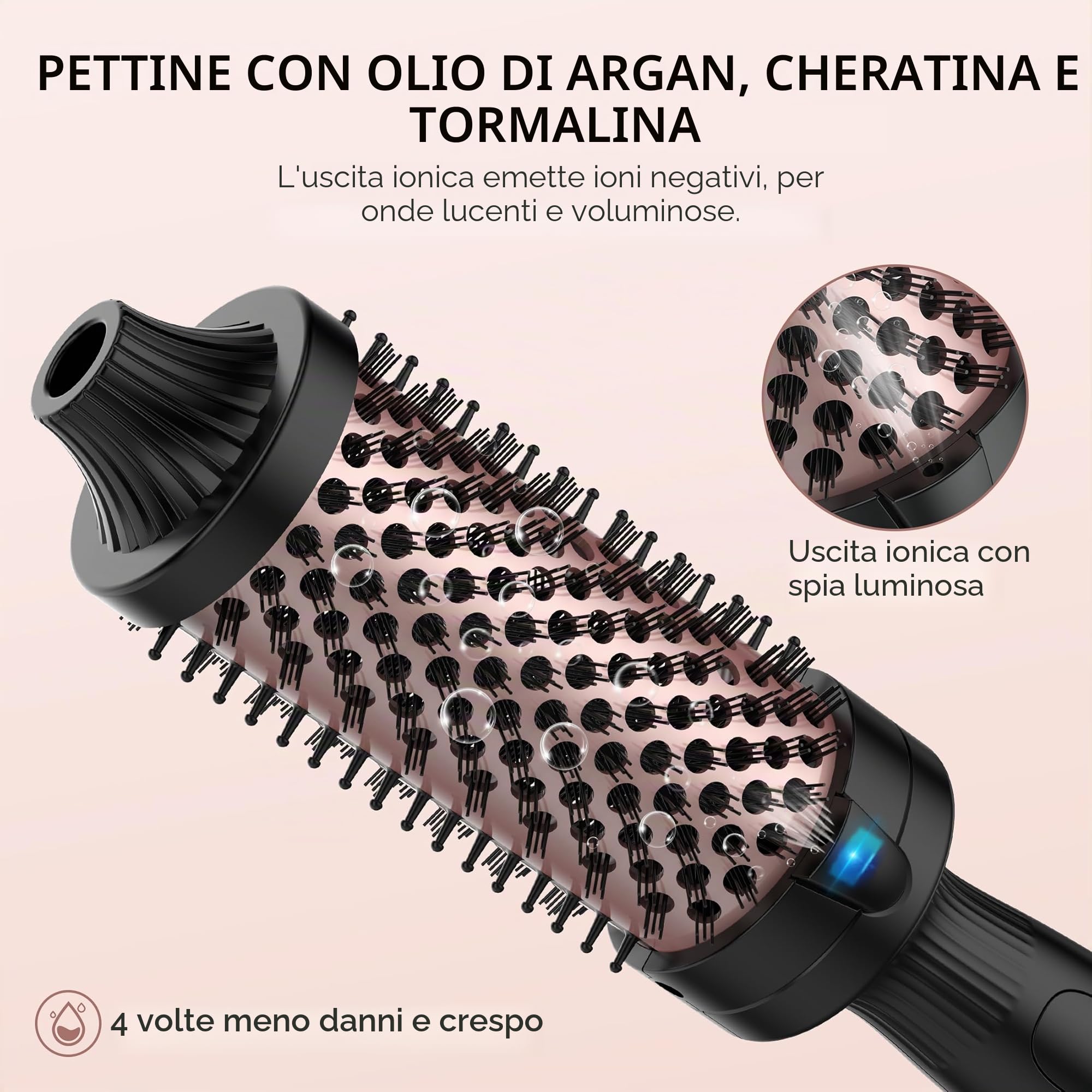 Ferro arricciacapelli Terviiix Thermal Brush, 45 mm, spazzola calda per capelli sciolti e voluminosi, spazzola in ceramica agli ioni di tormalina Hot Brush, display digitale 5 temperature, doppia