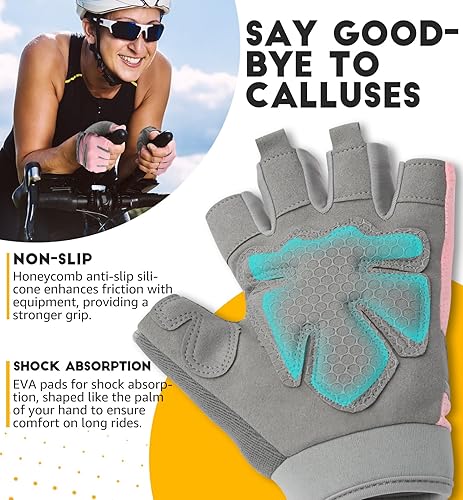 Miniatura 10 de HiRui Guantes de entrenamiento para hombres, mujeres y niños, guantes de ejercicio ventilados, guantes de ciclismo con acolchado de silicona de