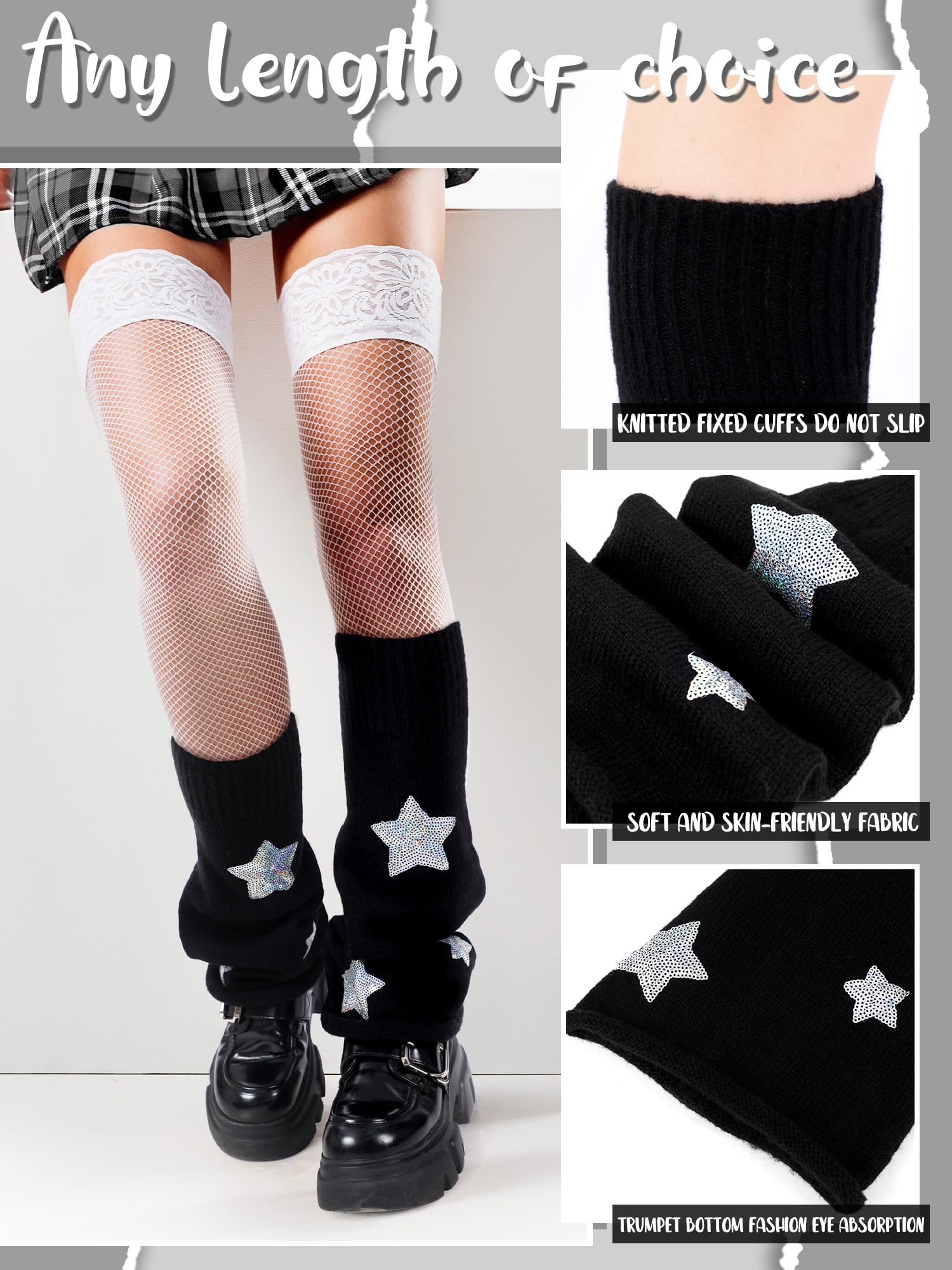 Geyoga 6 Pairs Y2k Accessories Harajuku Winter Leg Warmers Girls Gyaru Japan Kawaii Leg Warmers Goth Lolita Knit Boot Socks: Gyaru Style