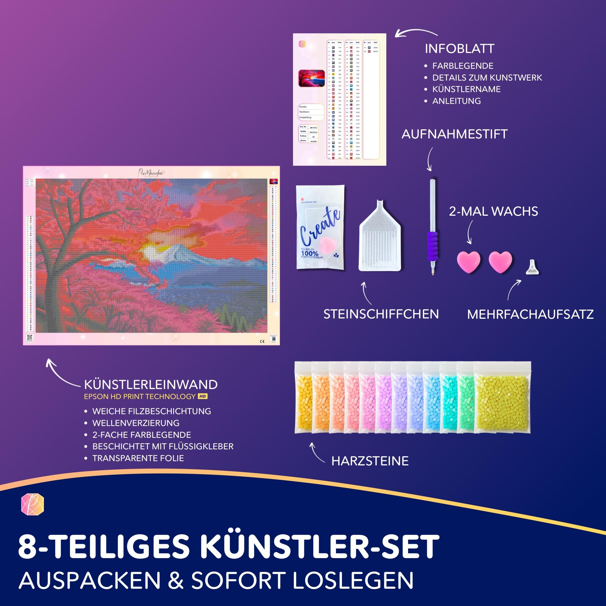 Picmondoo Diamond Painting 40x60 Cm - DIY Diamantbild Mit AB & Metallic Steinen | Mystisches Nachtwesen