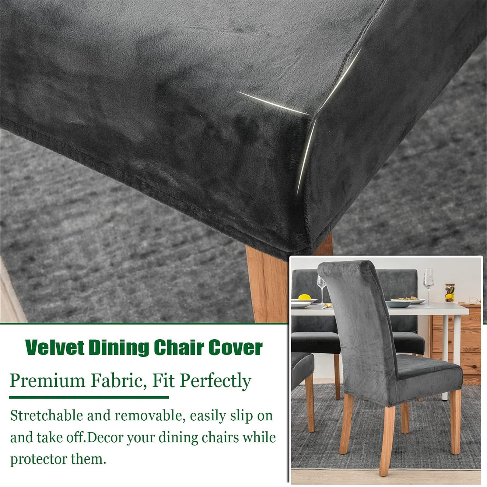 Coprisedia con Schienale Elasticizzate, Copertura della Sedia, Coprisedili da Pranzo Antiscivolo Rimovibile, Fodere Sedie con Schienale, Decorazione per Matrimoni, Banchetti (Set di 6,Grigio scuro)